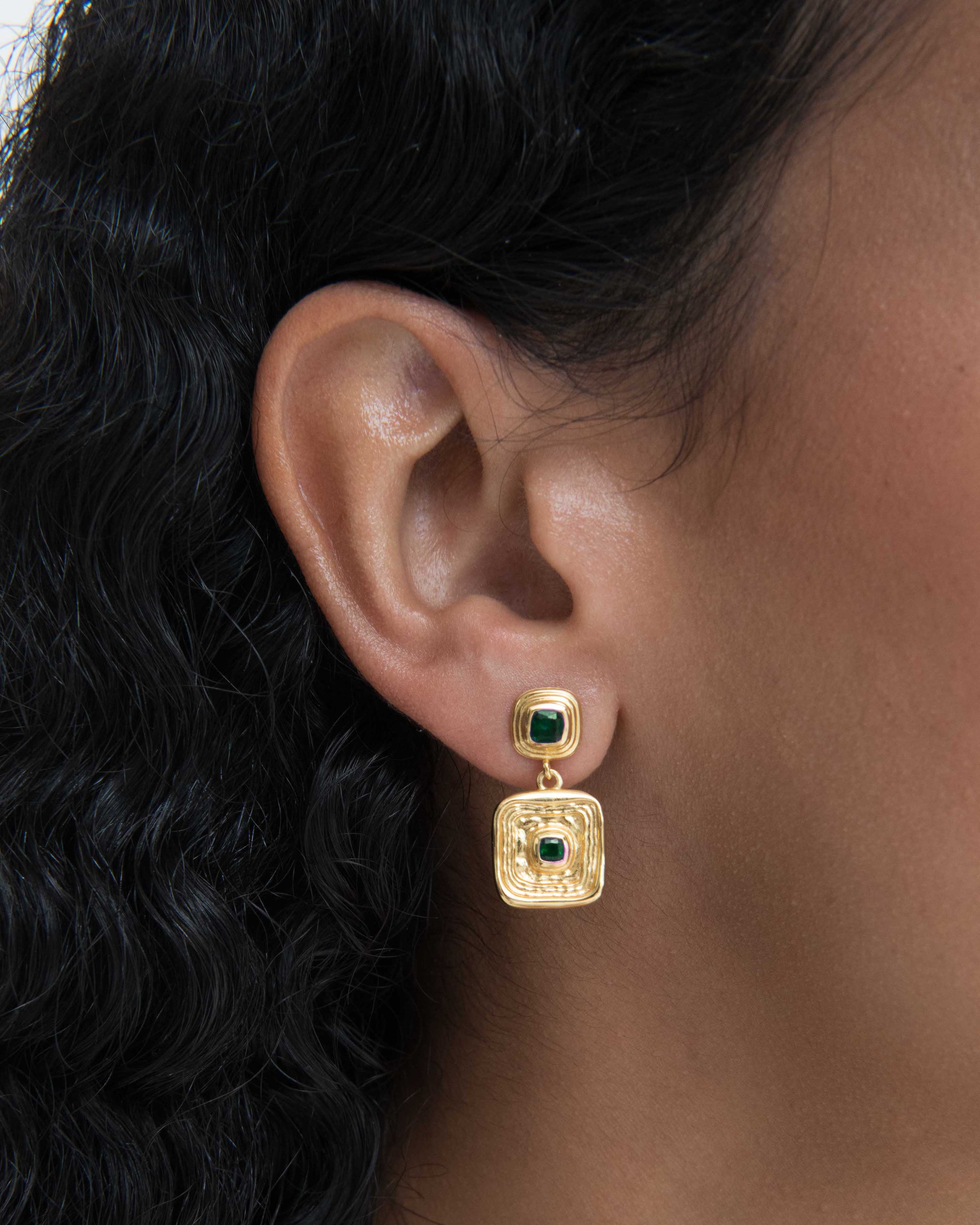 Emerald Green  CZ Wax Seal Drop Earrings | Ottoman Hands Jewellery