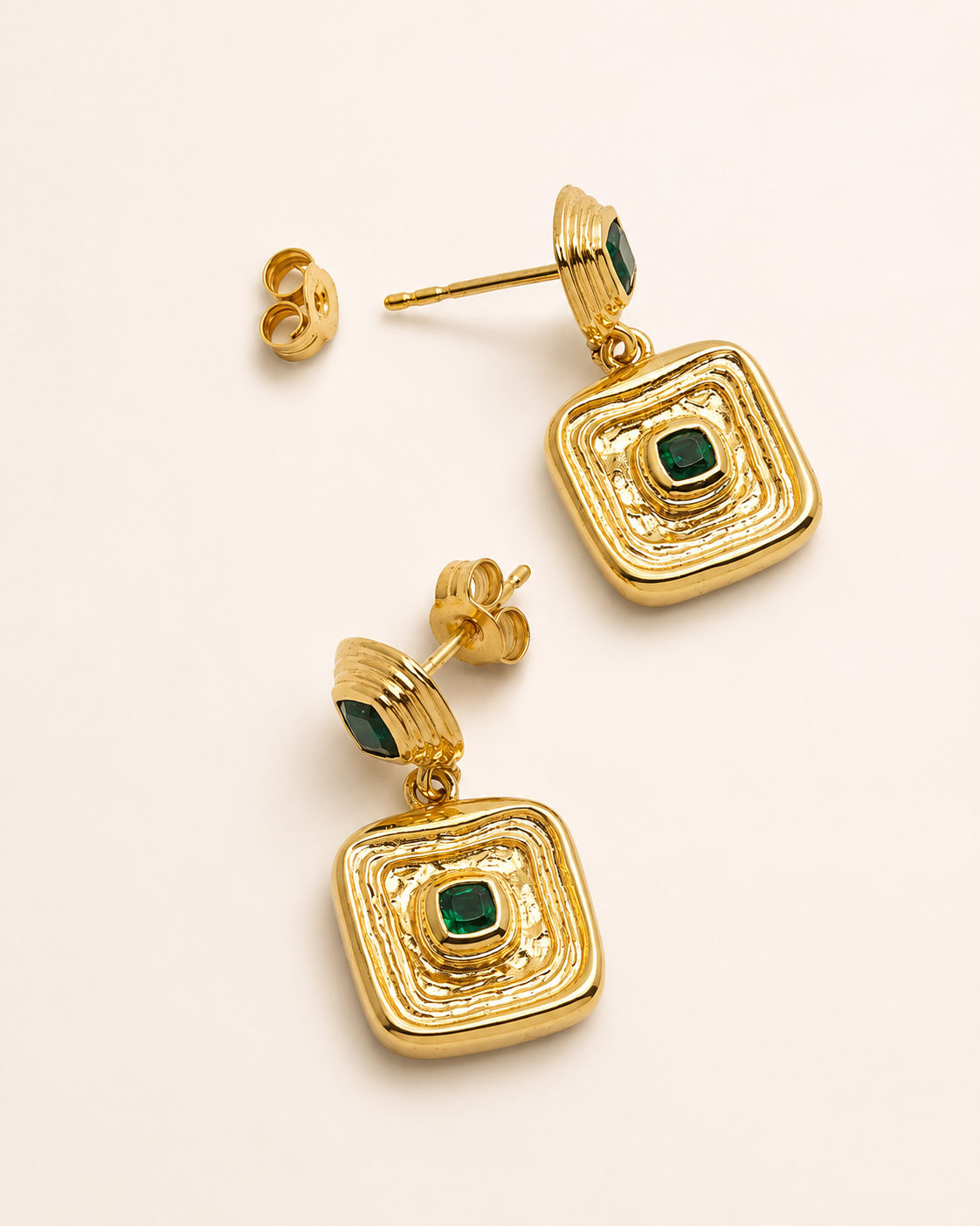 Emerald Green  CZ Wax Seal Drop Earrings | Ottoman Hands Jewellery