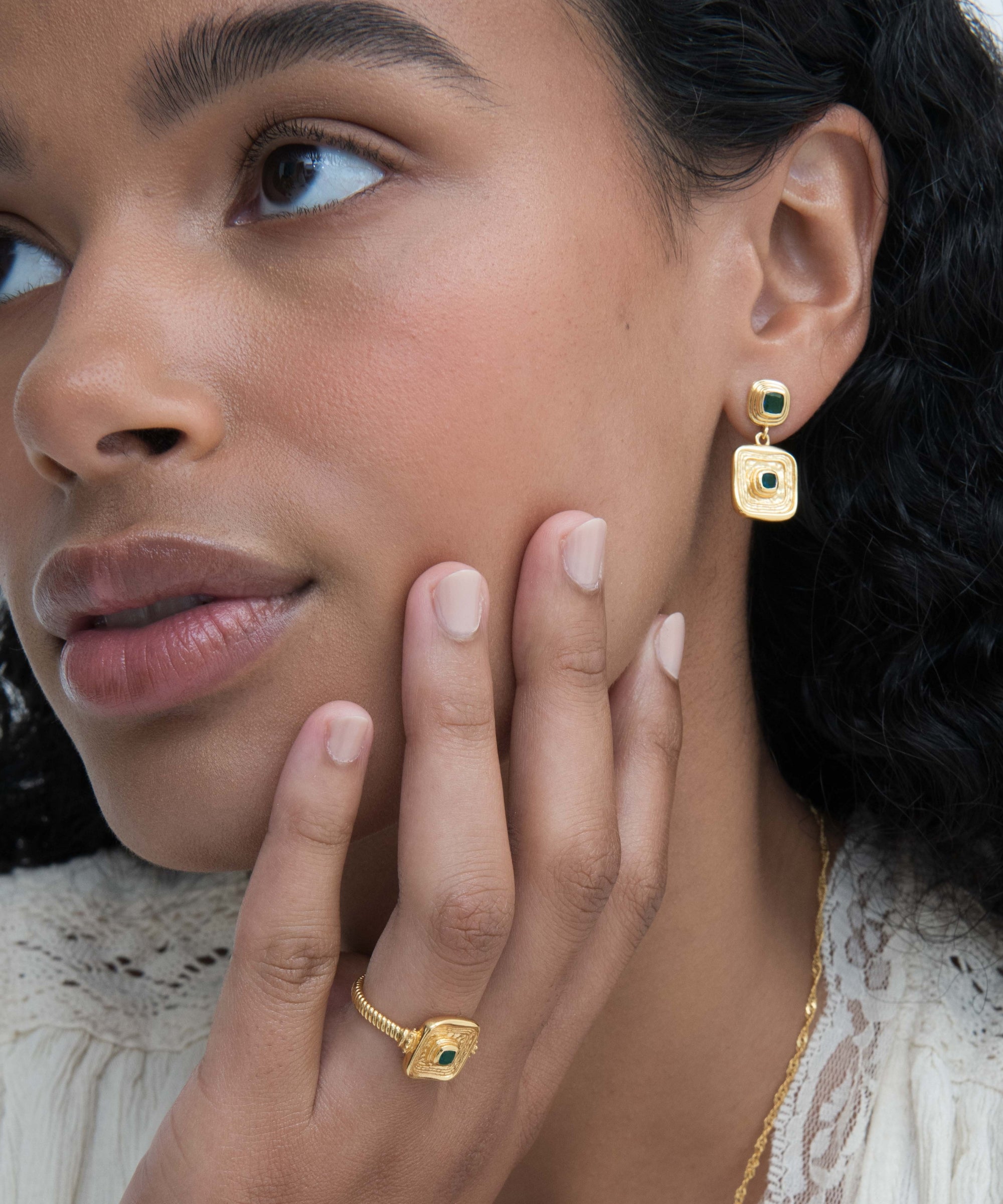 Emerald Green  CZ Wax Seal Drop Earrings | Ottoman Hands Jewellery
