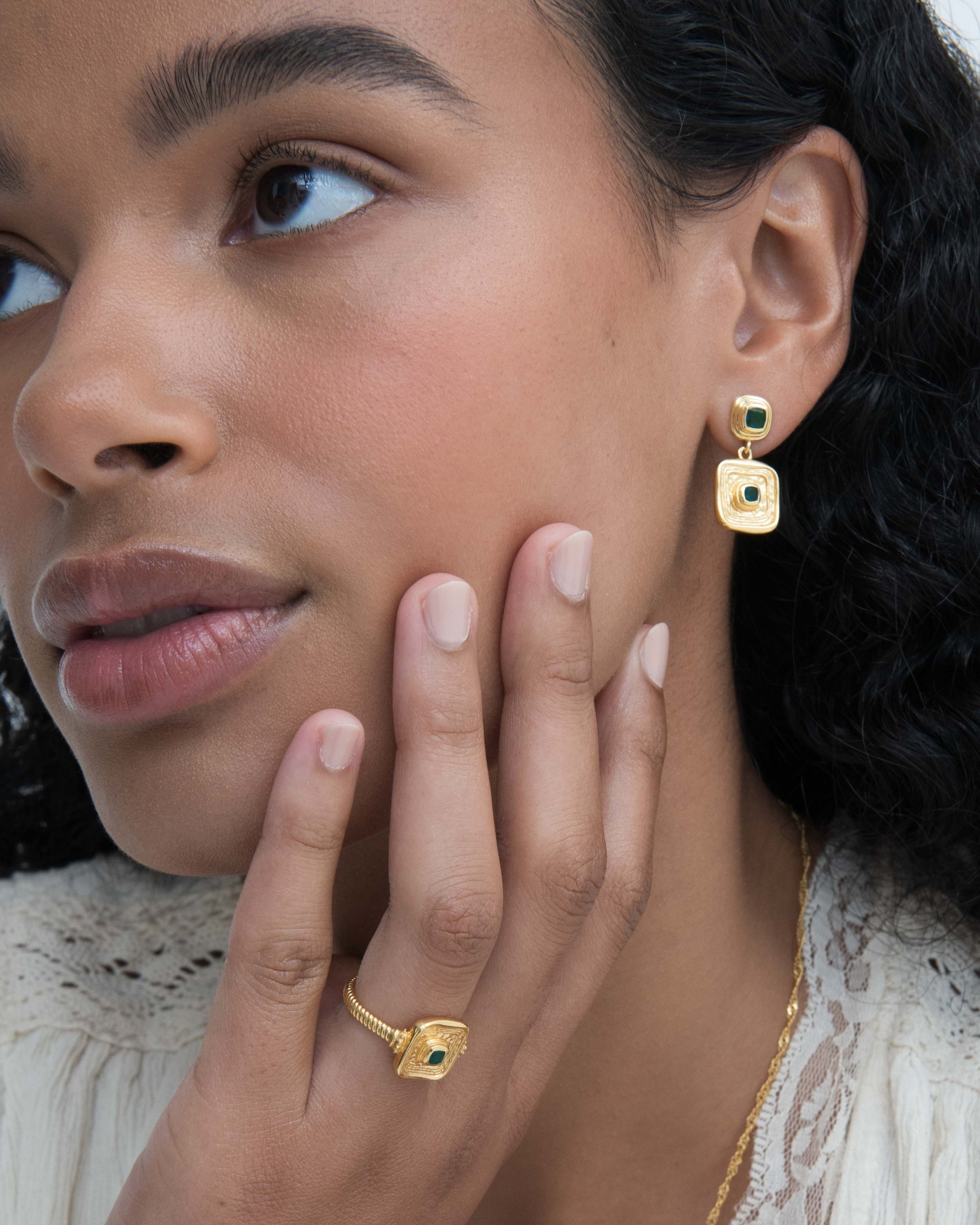 Emerald Green  CZ Wax Seal Drop Earrings | Ottoman Hands Jewellery