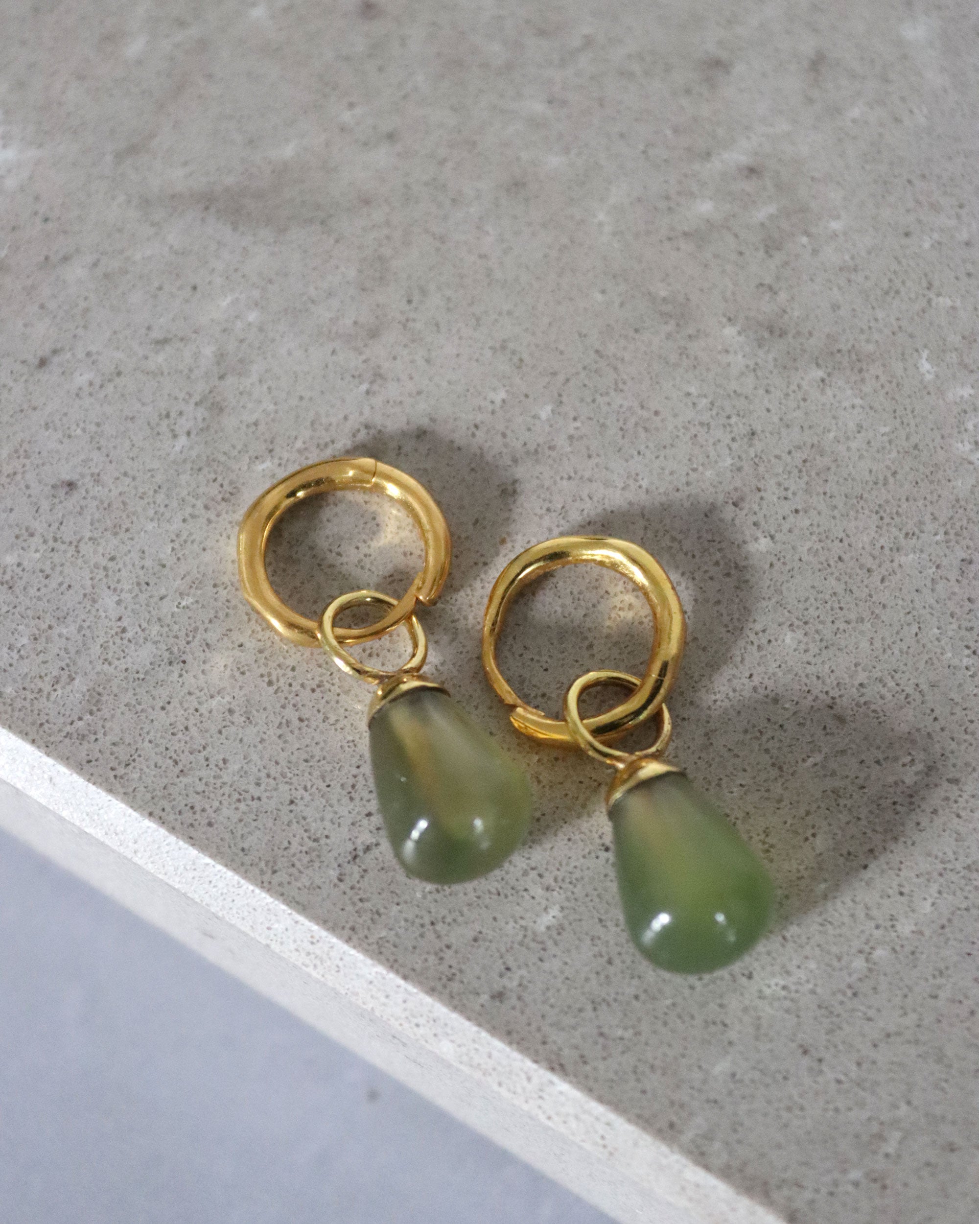 Esin Green Agate Huggie Hoop Earrings | Sustainable Jewellery by Ottoman Hands