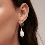 Esmeray Emerald and Pearl Drop Stud Earrings | Sustainable Jewellery by Ottoman Hands
