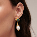 Esmeray Emerald and Pearl Drop Stud Earrings | Sustainable Jewellery by Ottoman Hands