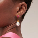 Esmeray Ruby and Pearl Drop Stud Earrings | Sustainable Jewellery by Ottoman Hands