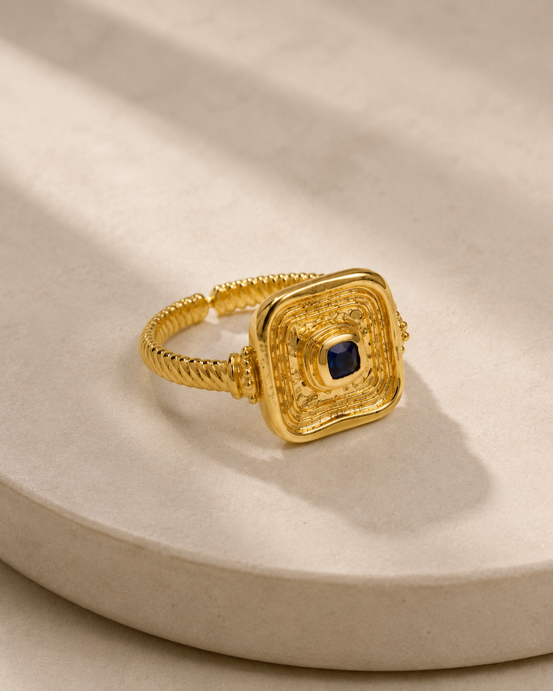 Blue Sapphire CZ Wax Seal Ring | Sustainable Jewellery by Ottoman Hands