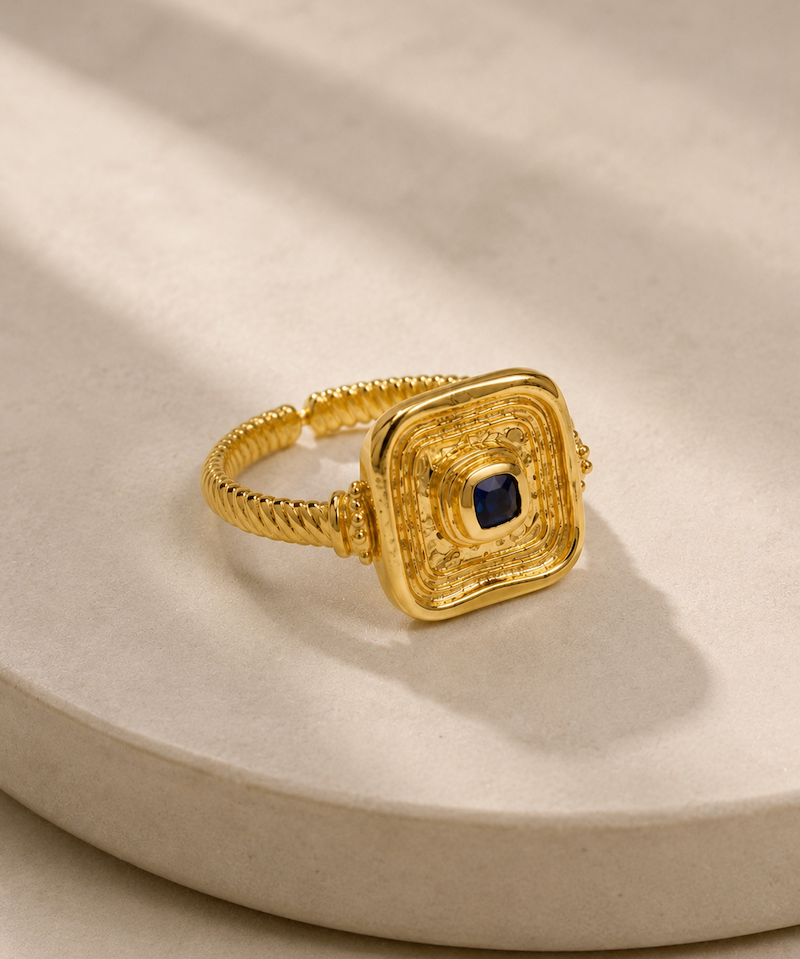 Blue Sapphire CZ Wax Seal Ring | Sustainable Jewellery by Ottoman Hands