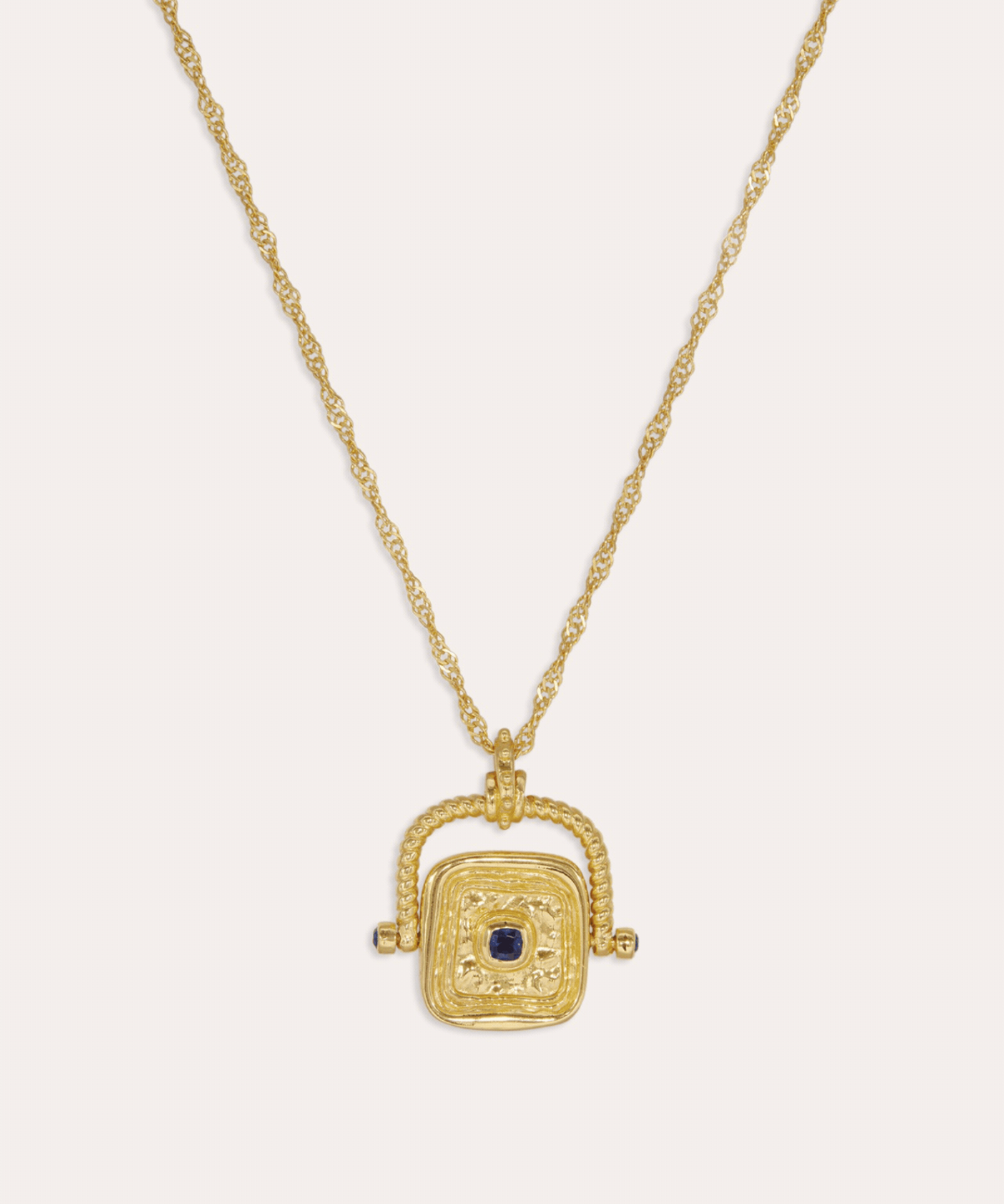 Blue Sapphire CZ Wax Seal Rotating Necklace  | Ottoman Hands Jewellery