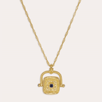 Blue Sapphire CZ Wax Seal Rotating Necklace  | Ottoman Hands Jewellery