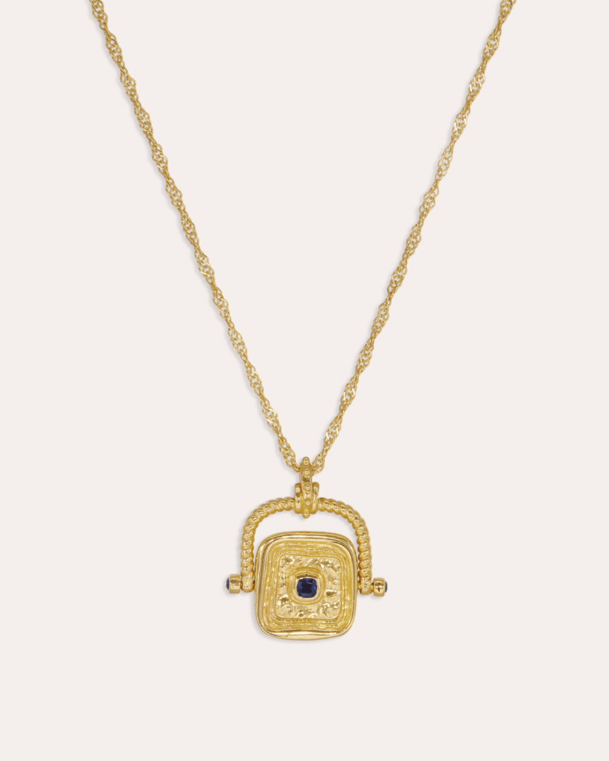 Blue Sapphire CZ Wax Seal Rotating Necklace  | Ottoman Hands Jewellery
