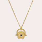 Blue Sapphire CZ Wax Seal Rotating Necklace  | Ottoman Hands Jewellery