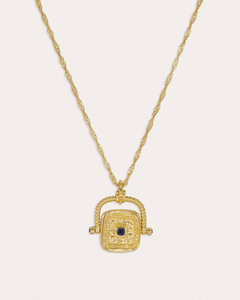Blue Sapphire CZ Wax Seal Rotating Necklace  | Ottoman Hands Jewellery