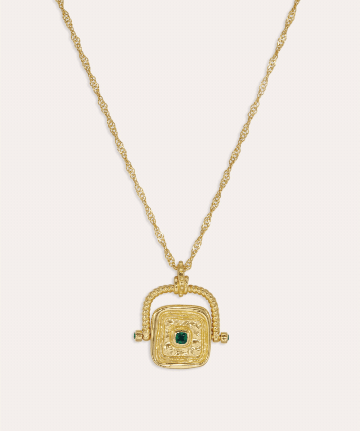 Emerald Green CZ Wax Seal Rotating Necklace | Sustainable Jewellery by Ottoman Hands