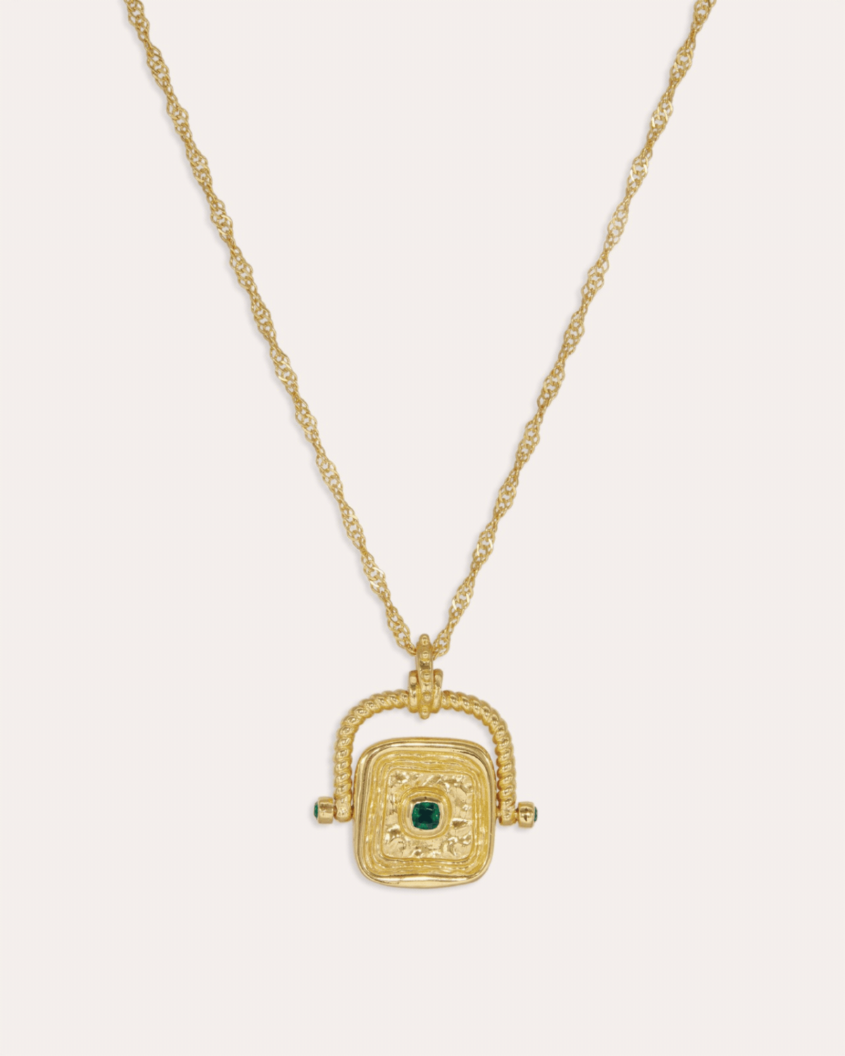 Emerald Green CZ Wax Seal Rotating Necklace  | Ottoman Hands Jewellery