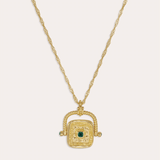 Emerald Green CZ Wax Seal Rotating Necklace  | Ottoman Hands Jewellery