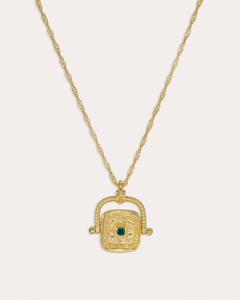 Emerald Green CZ Wax Seal Rotating Necklace  | Ottoman Hands Jewellery