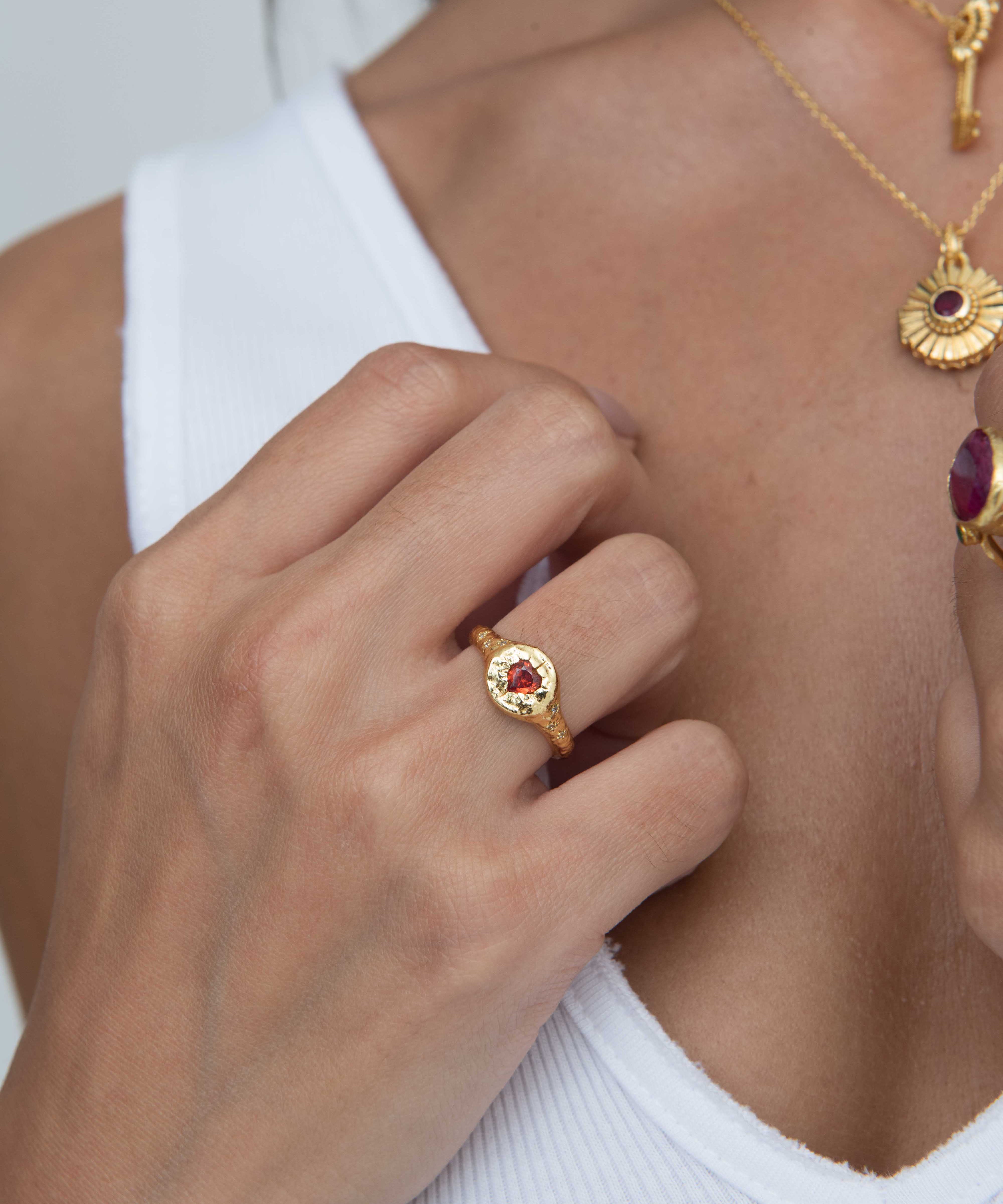 Garnet Heart Stacking Ring | Sustainable Jewellery by Ottoman Hands
