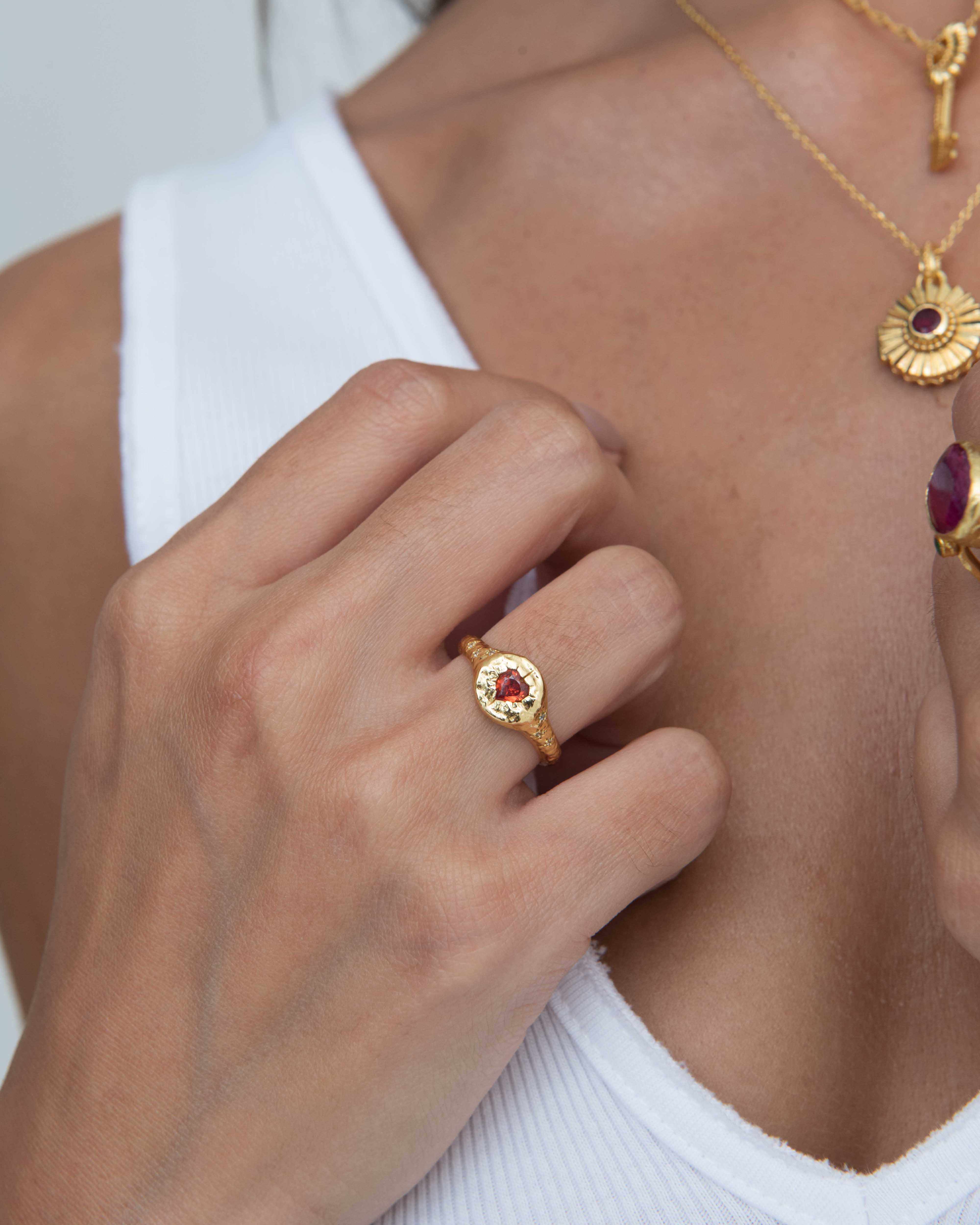 Garnet Heart Stacking Ring | Sustainable Jewellery by Ottoman Hands