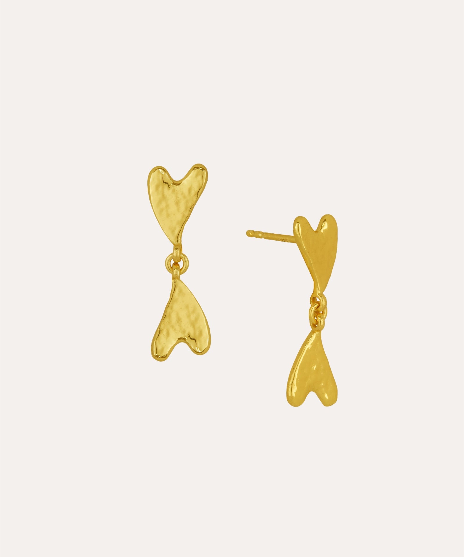 Curved Double Heart Drop Stud Earrings | Sustainable Jewellery by Ottoman Hands
