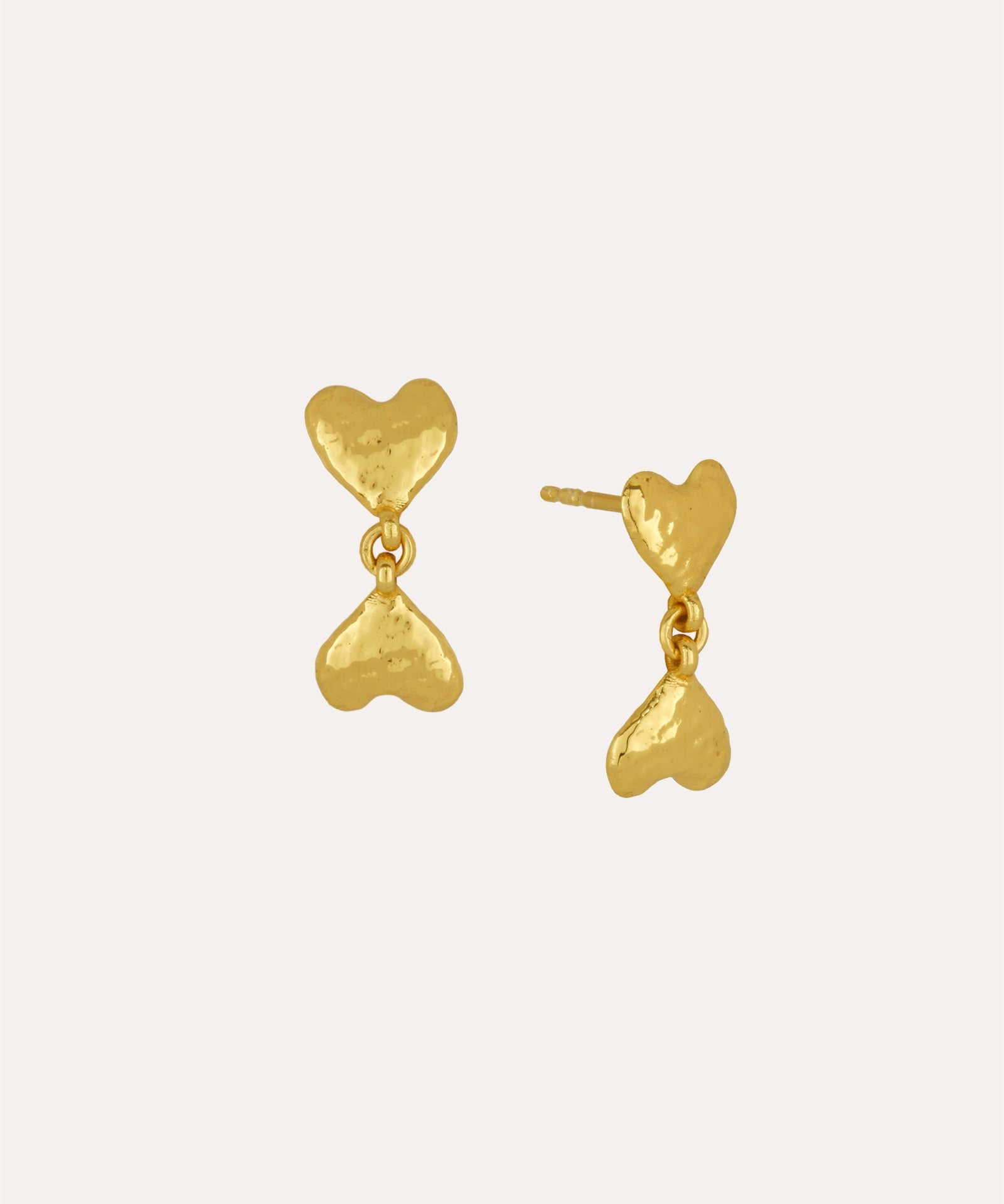 Double Heart Drop Stud Earrings | Sustainable Jewellery by Ottoman Hands