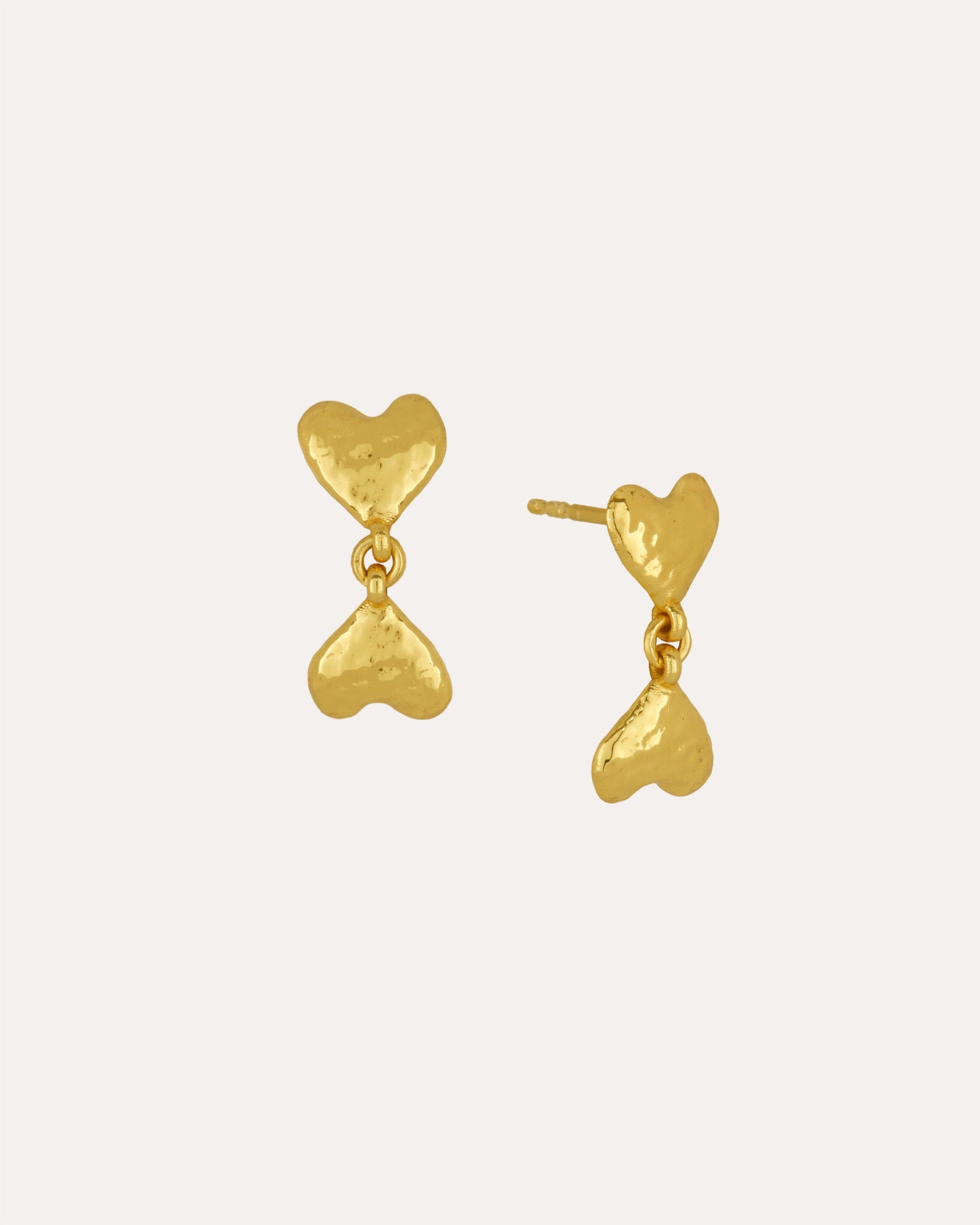 Double Heart Drop Stud Earrings | Sustainable Jewellery by Ottoman Hands