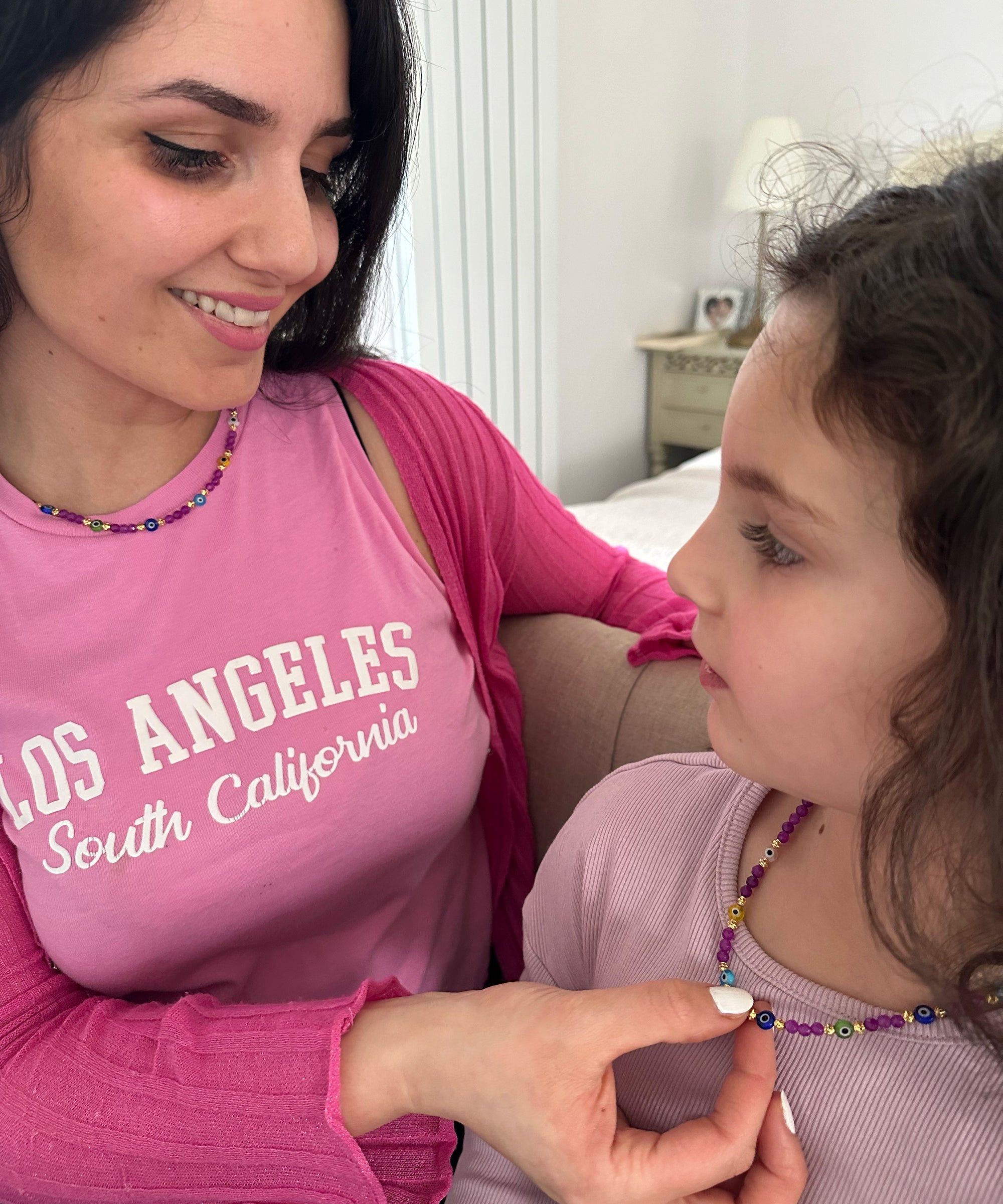 Children's Clara Evil Eye Beaded Purple Jade Necklace | Sustainable Jewellery by Ottoman Hands