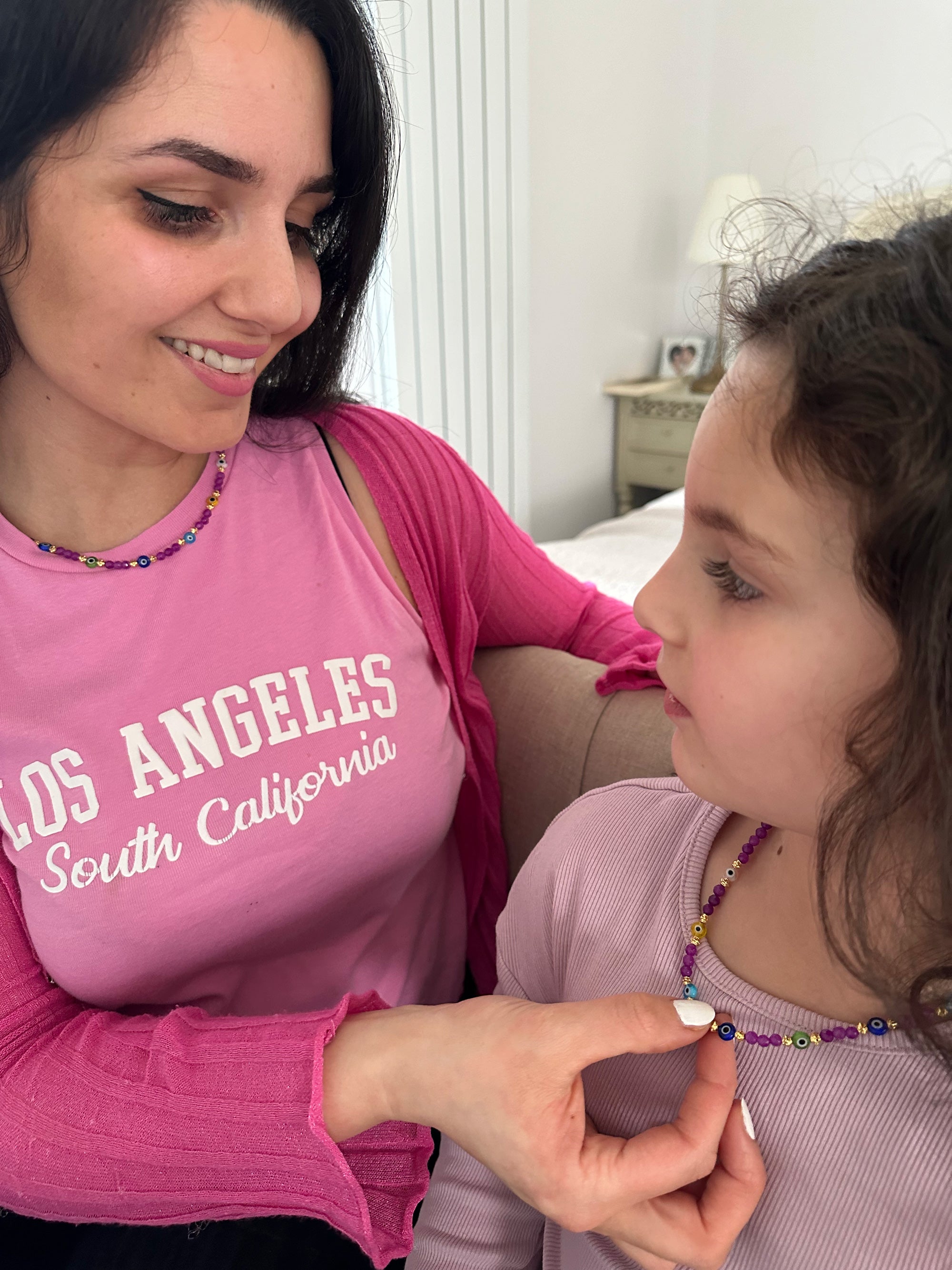 Children's Clara Evil Eye Beaded Purple Jade Necklace | Sustainable Jewellery by Ottoman Hands