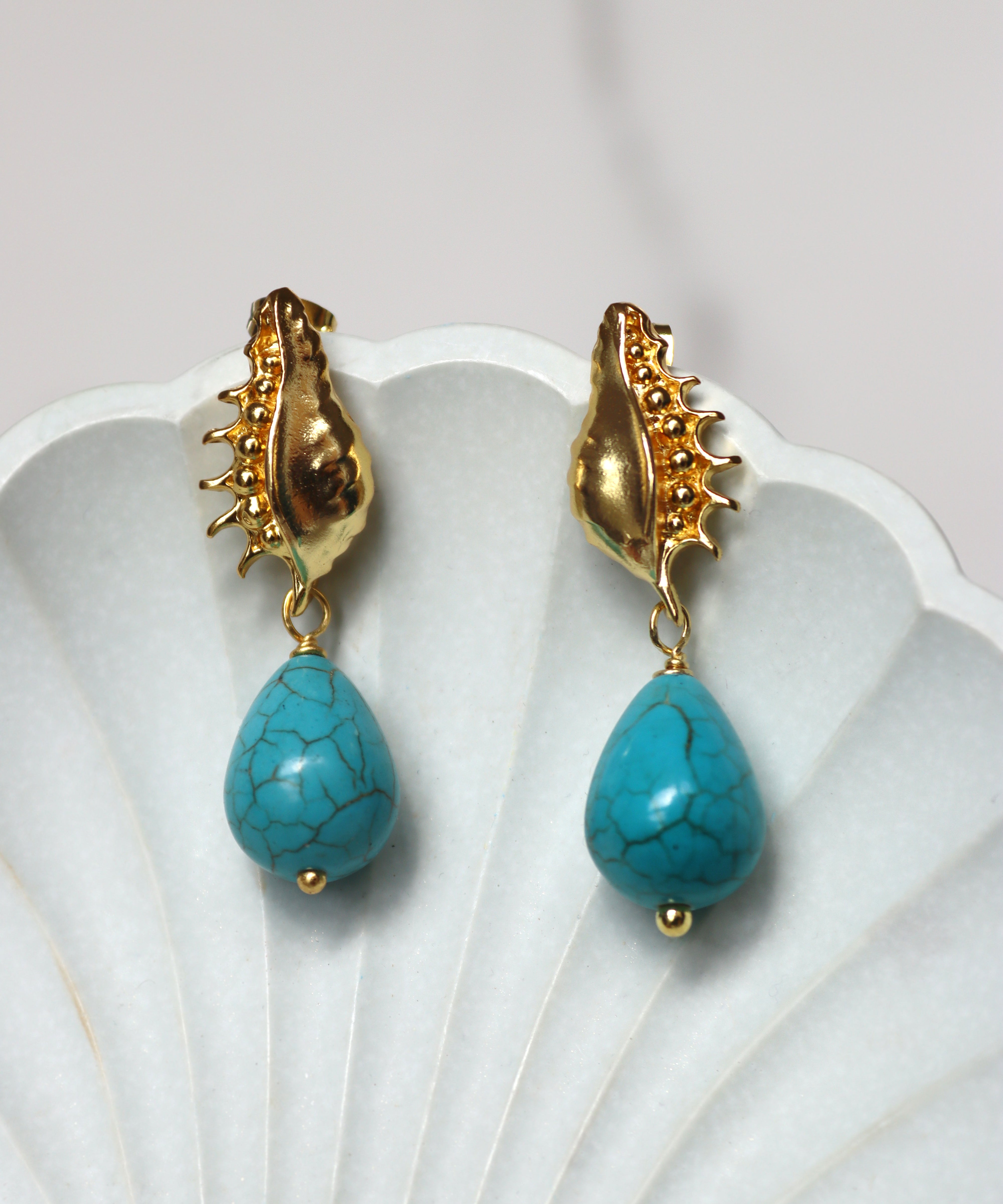 Kai Seashell Turquoise Drop Stud Earrings | Sustainable Jewellery by Ottoman Hands
