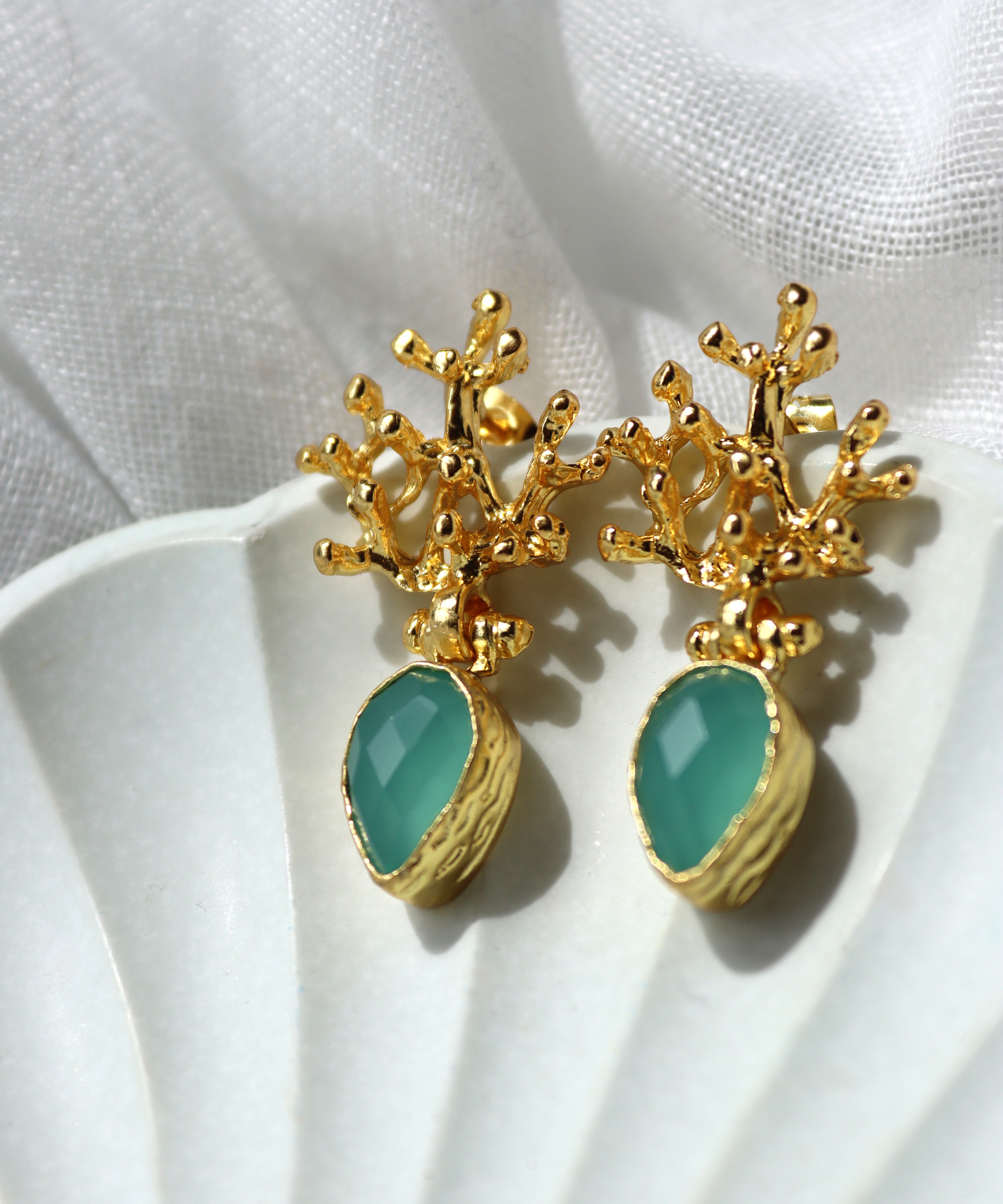 Sophia Aqua Chalcedony Coral Stud Earrings | Sustainable Jewellery by Ottoman Hands