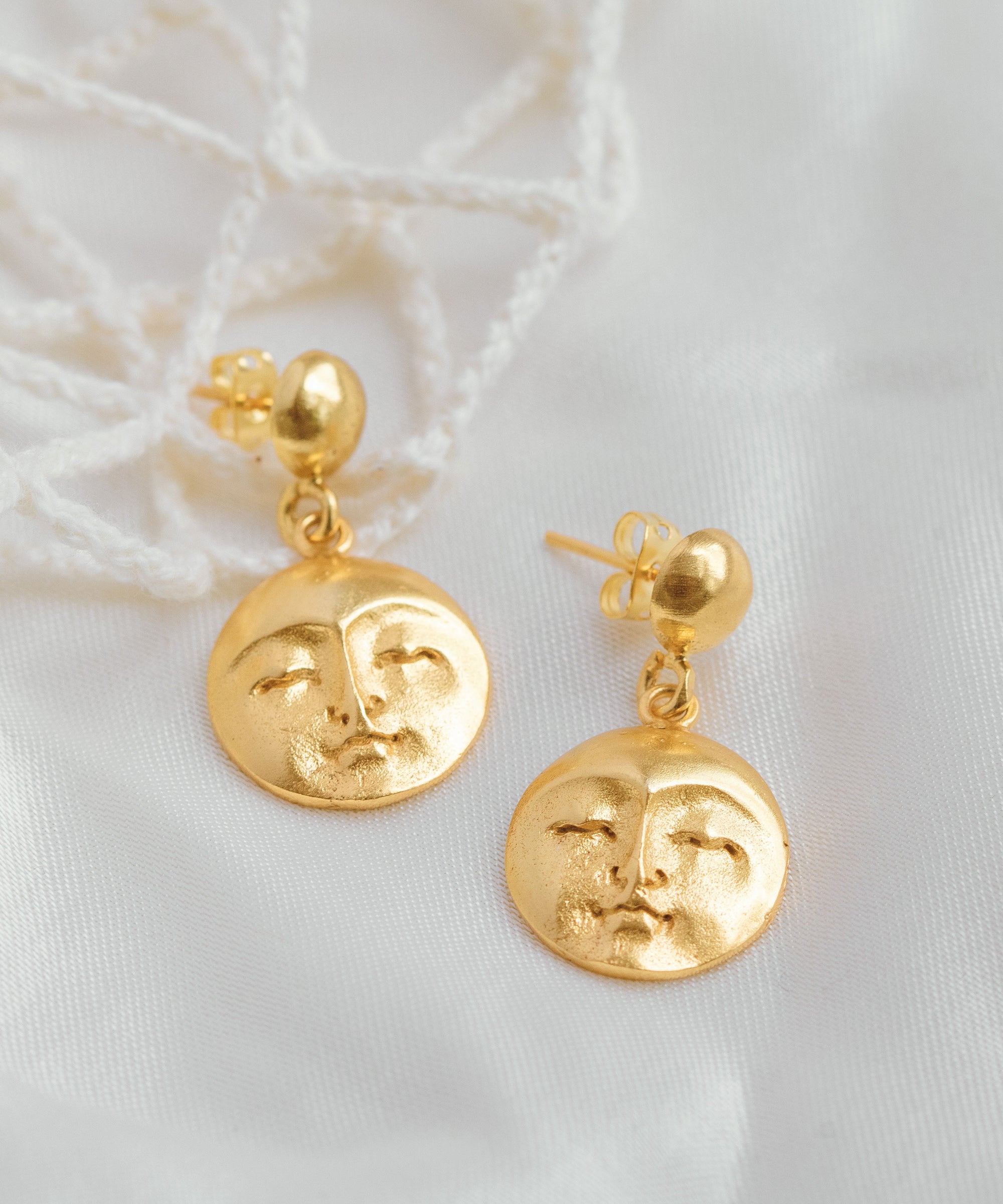 Moon Face Gold Drop Earrings | Sustainable Jewellery by Ottoman Hands