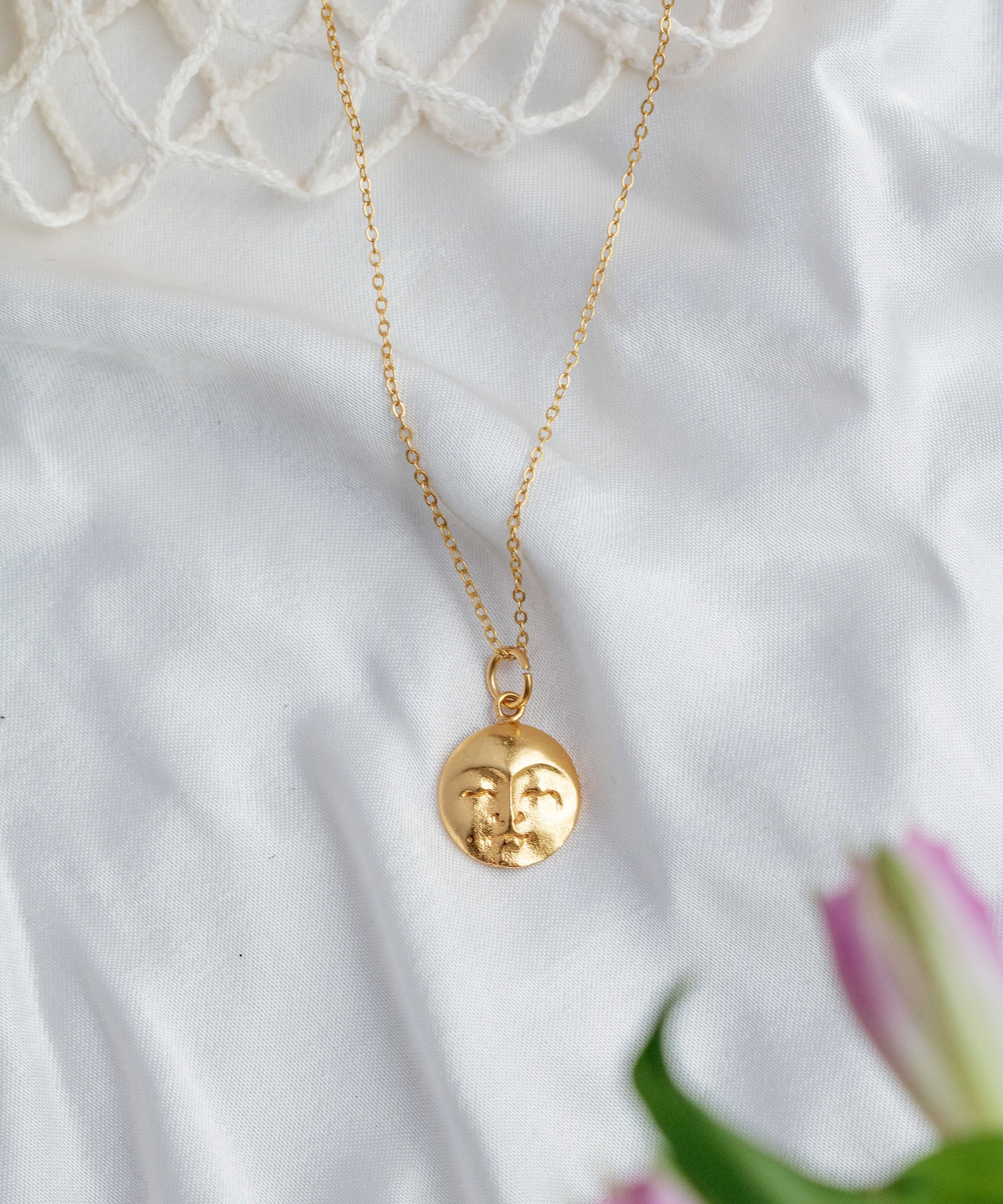 Moon Face Gold Pendant Necklace | Sustainable Jewellery by Ottoman Hands
