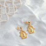 Tyche Engraved Gold Drop Stud Earrings | Sustainable Jewellery by Ottoman Hands