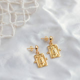 Tyche Engraved Gold Drop Stud Earrings | Sustainable Jewellery by Ottoman Hands