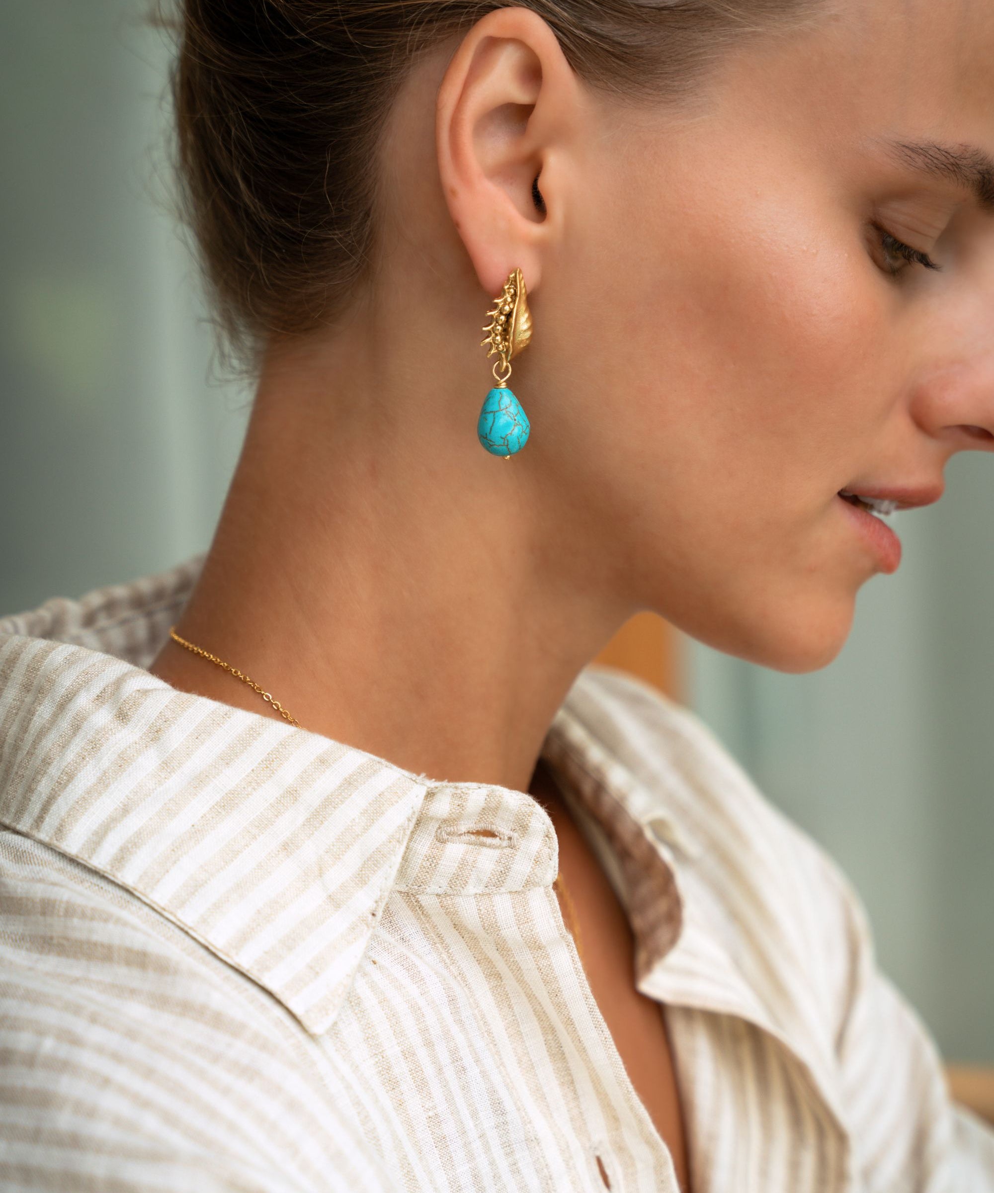Kai Seashell Turquoise Drop Stud Earrings | Sustainable Jewellery by Ottoman Hands