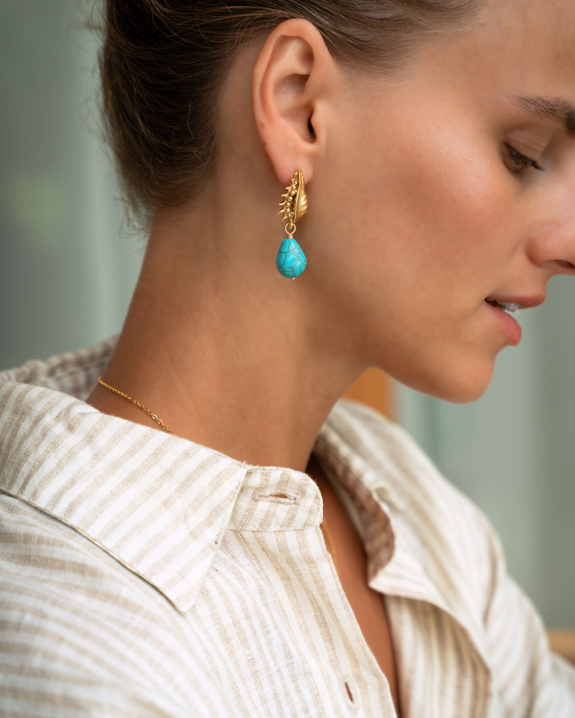 Kai Seashell Turquoise Drop Stud Earrings | Sustainable Jewellery by Ottoman Hands