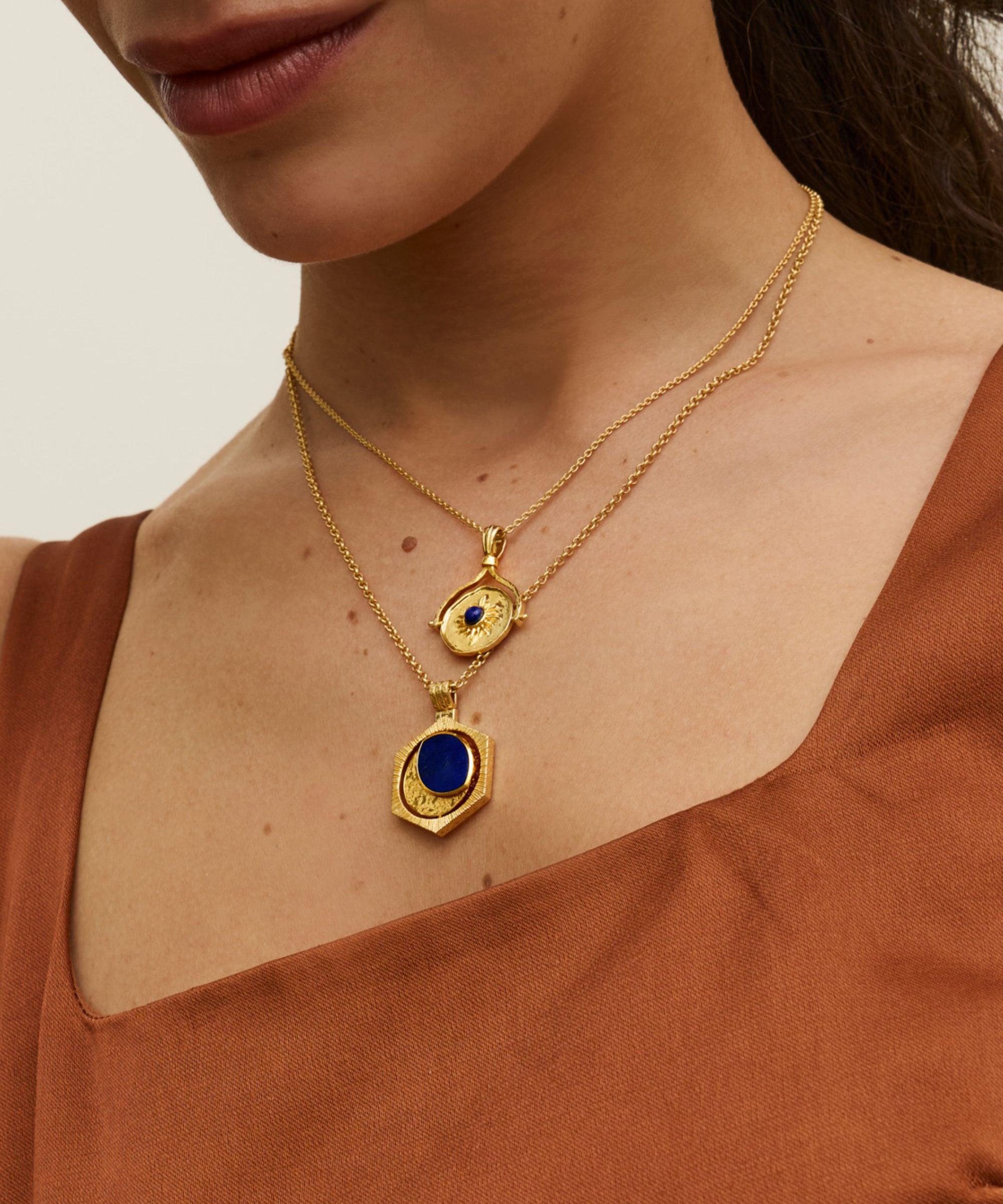 Lapis Moon Rotating Pendant Necklace | Sustainable Jewellery by Ottoman Hands