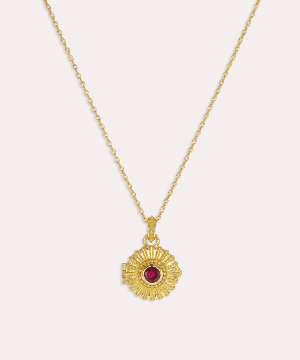 Ruby CZ Sunburst Locket Pendant Necklace | Sustainable Jewellery by Ottoman Hands