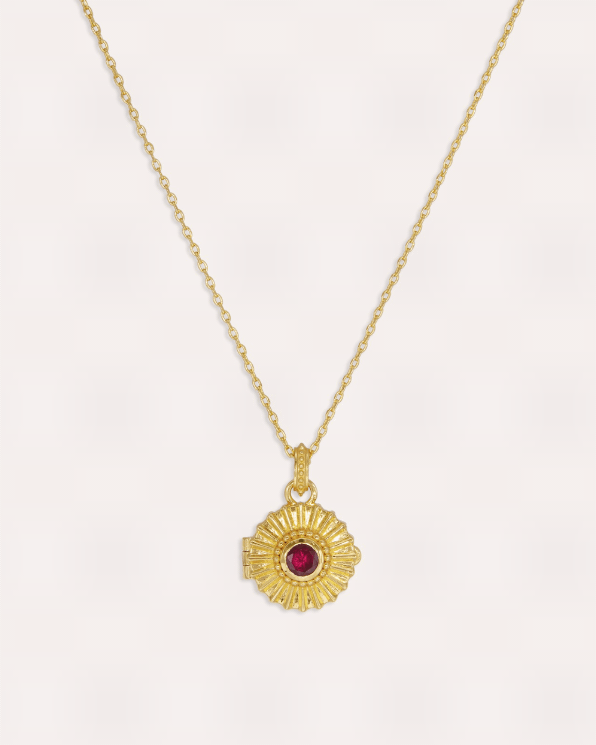 Ruby CZ Sunburst Locket Pendant Necklace | Sustainable Jewellery by Ottoman Hands