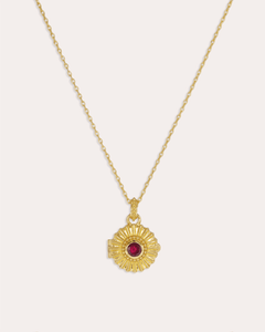 Ruby CZ Sunburst Locket Pendant Necklace | Sustainable Jewellery by Ottoman Hands
