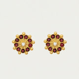 Marigold Red Garnet Beaded Stud Earrings