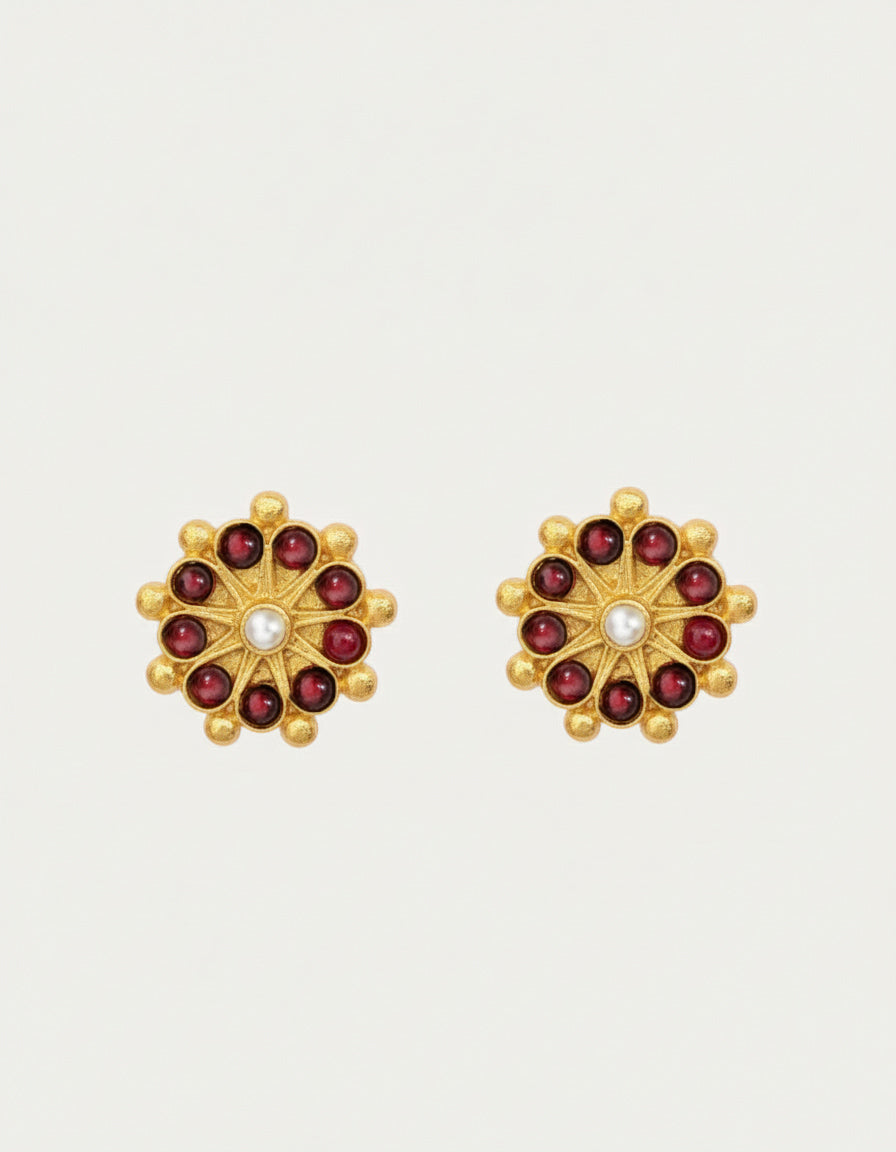 Marigold Garnet Beaded Stud Earrings