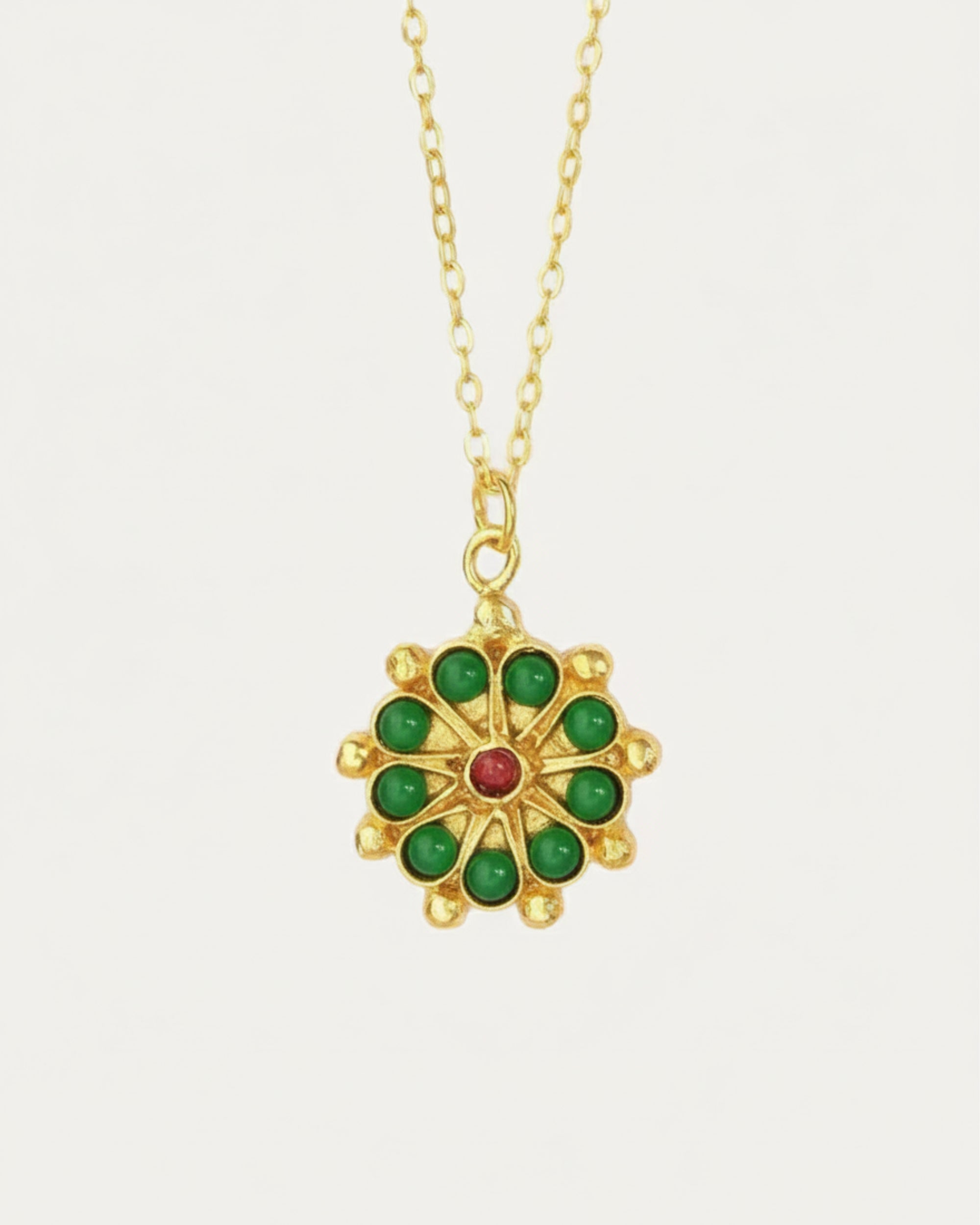 Ottoman Hands Pendant Necklace for Women Collection 3 Marigold Green Agate Beaded Necklace
