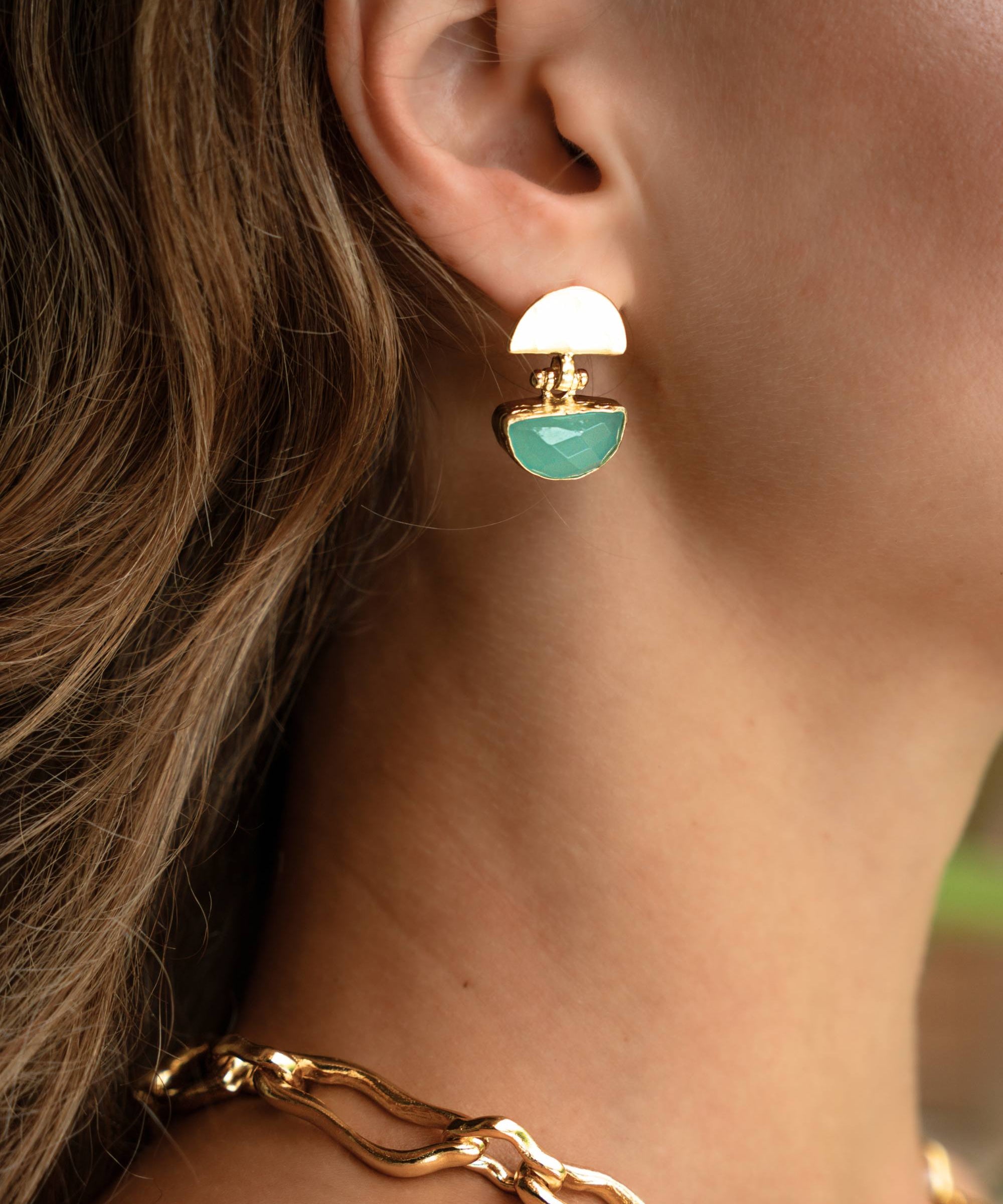 Mina Aqua Chalcedony Drop Stud Earrings | Sustainable Jewellery by Ottoman Hands