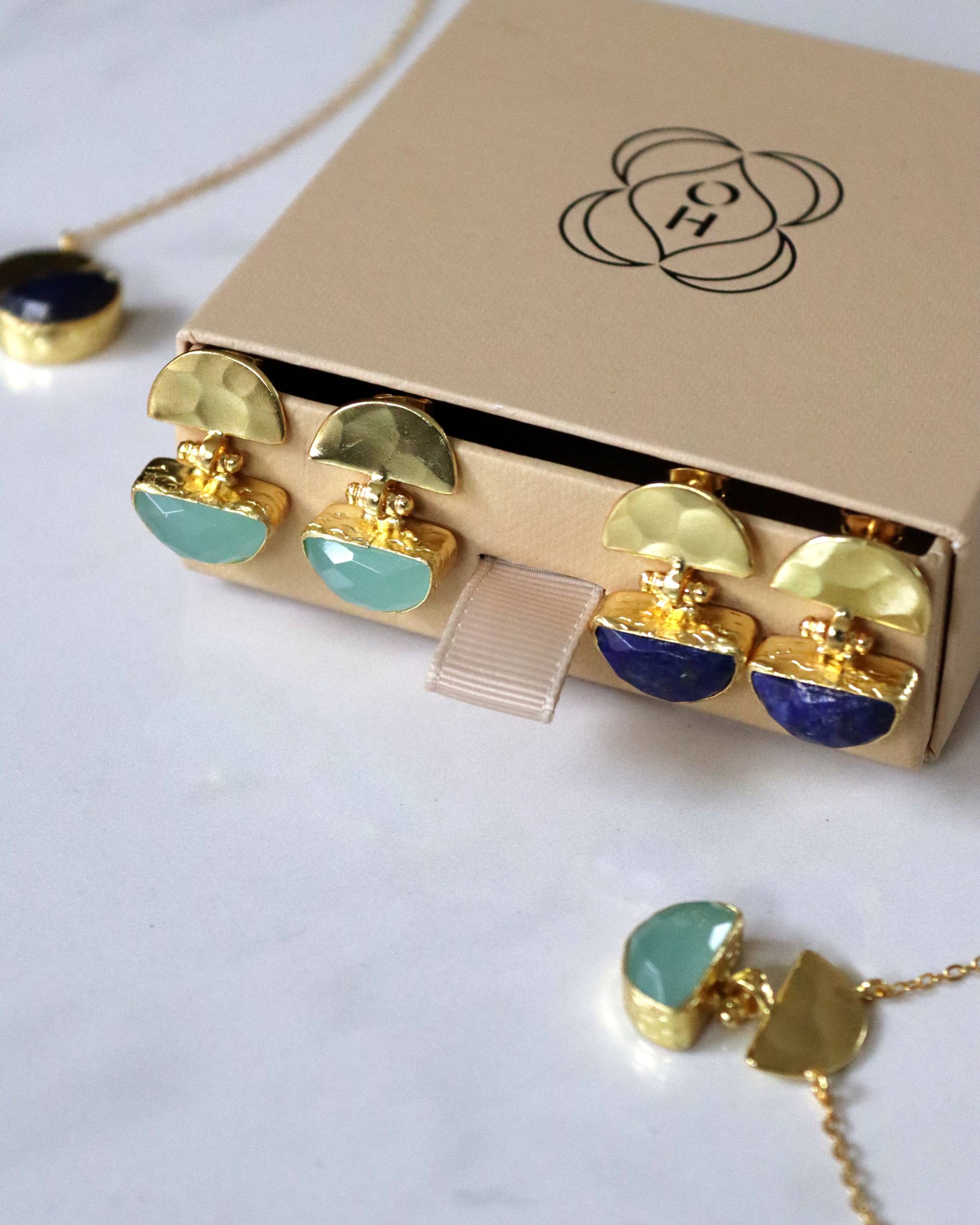 Mina Aqua Chalcedony Drop Stud Earrings | Sustainable Jewellery by Ottoman Hands