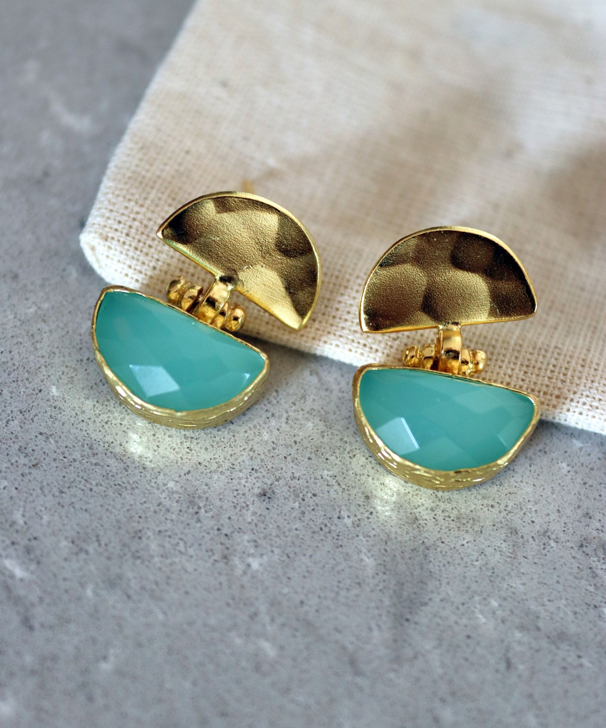 Mina Aqua Chalcedony Drop Stud Earrings | Sustainable Jewellery by Ottoman Hands