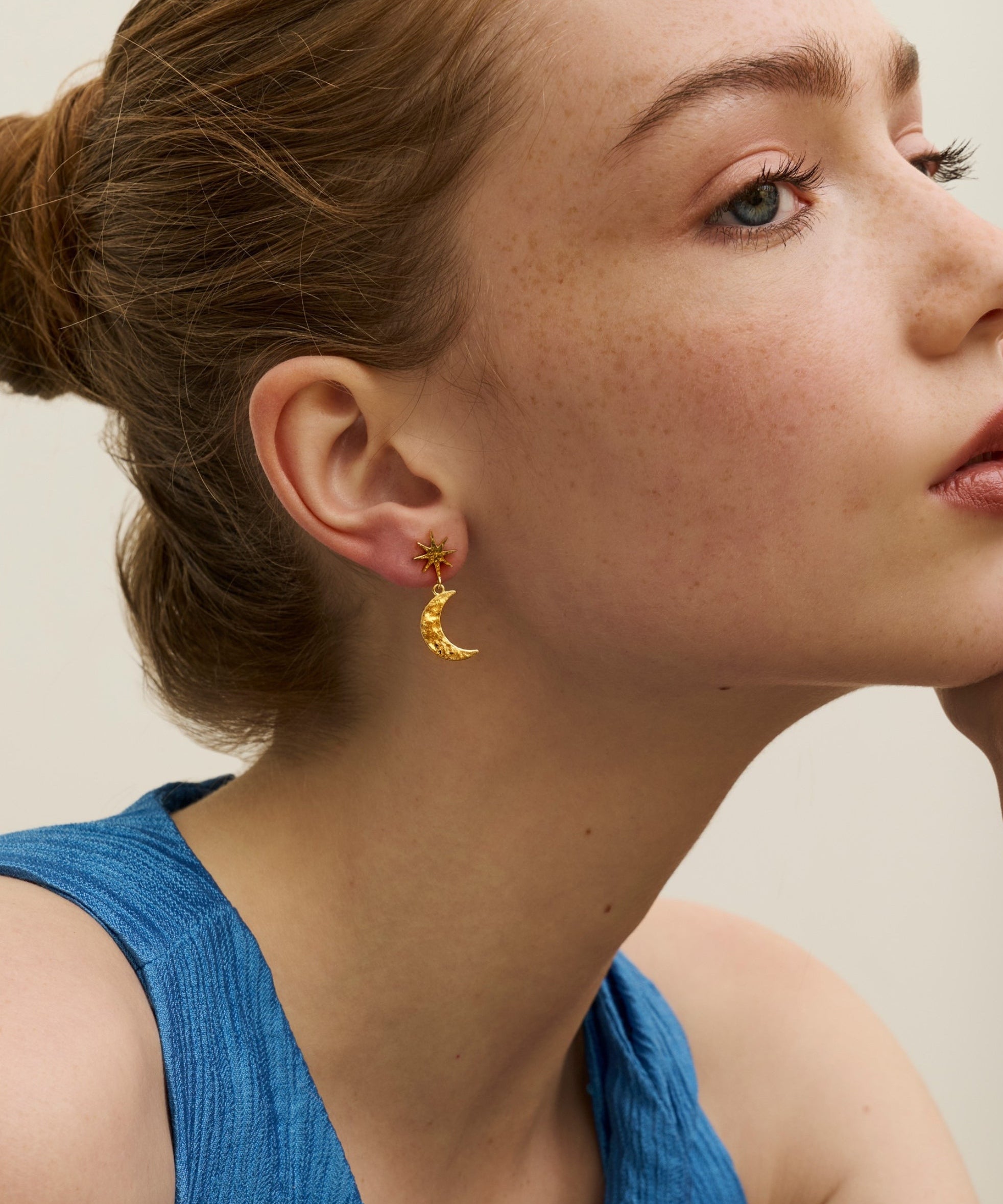 Moon and Star Drop Stud Earrings | Sustainable Jewellery by Ottoman Hands
