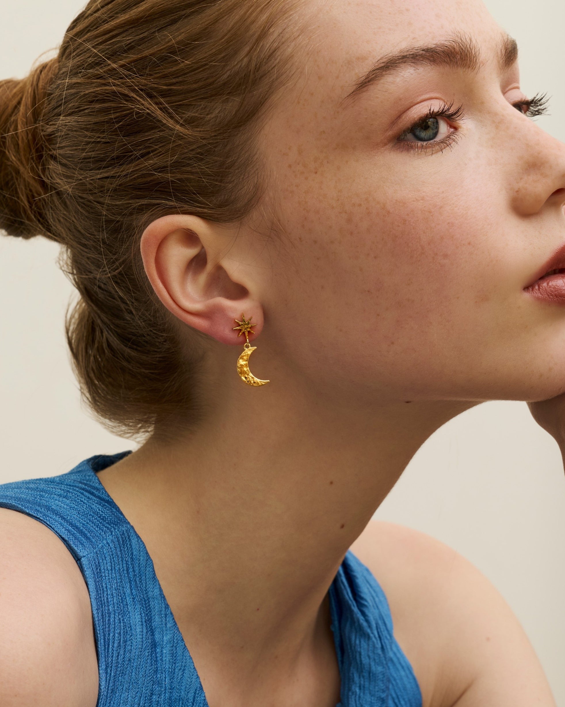 Moon and Star Drop Stud Earrings | Sustainable Jewellery by Ottoman Hands