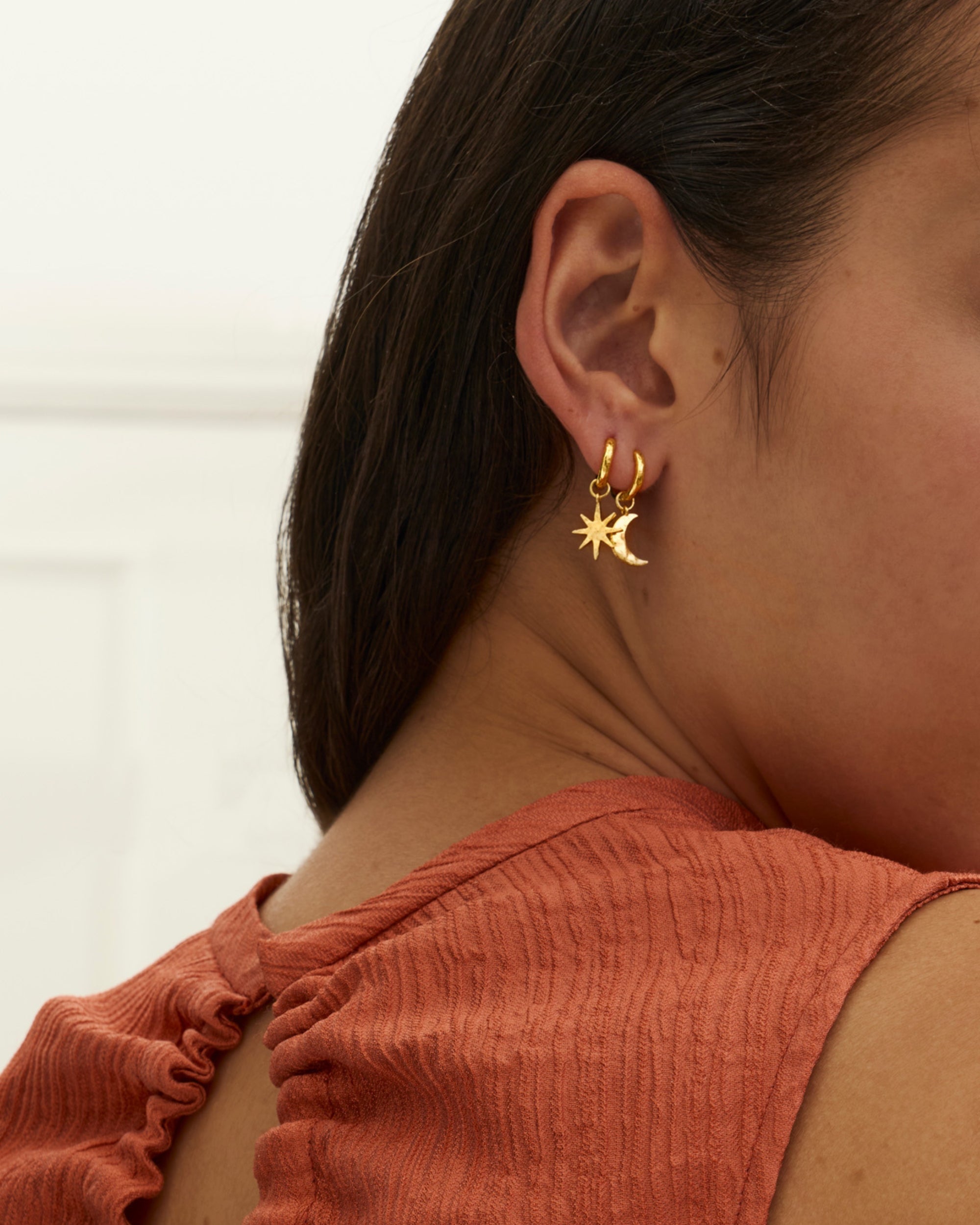 Moon and Star Huggie Earrings | Sustainable Jewellery by Ottoman Hands