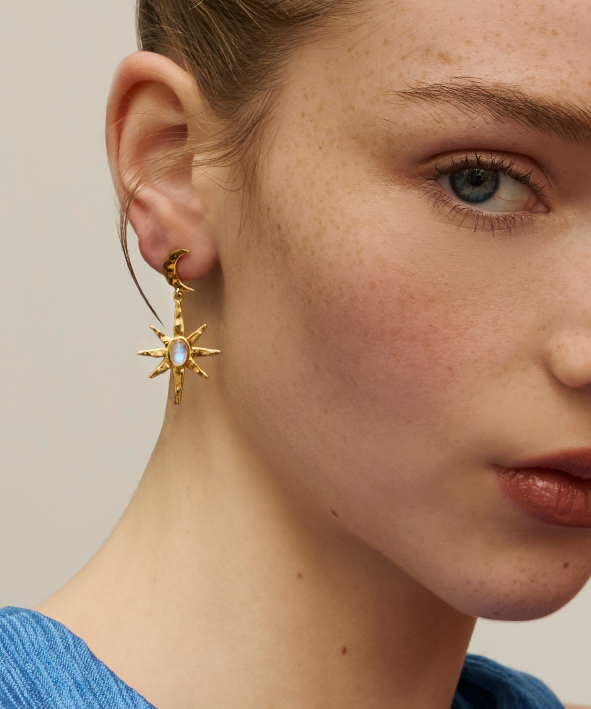 Moonstone Star Drop Earrings | Sustainable Jewellery by Ottoman Hands
