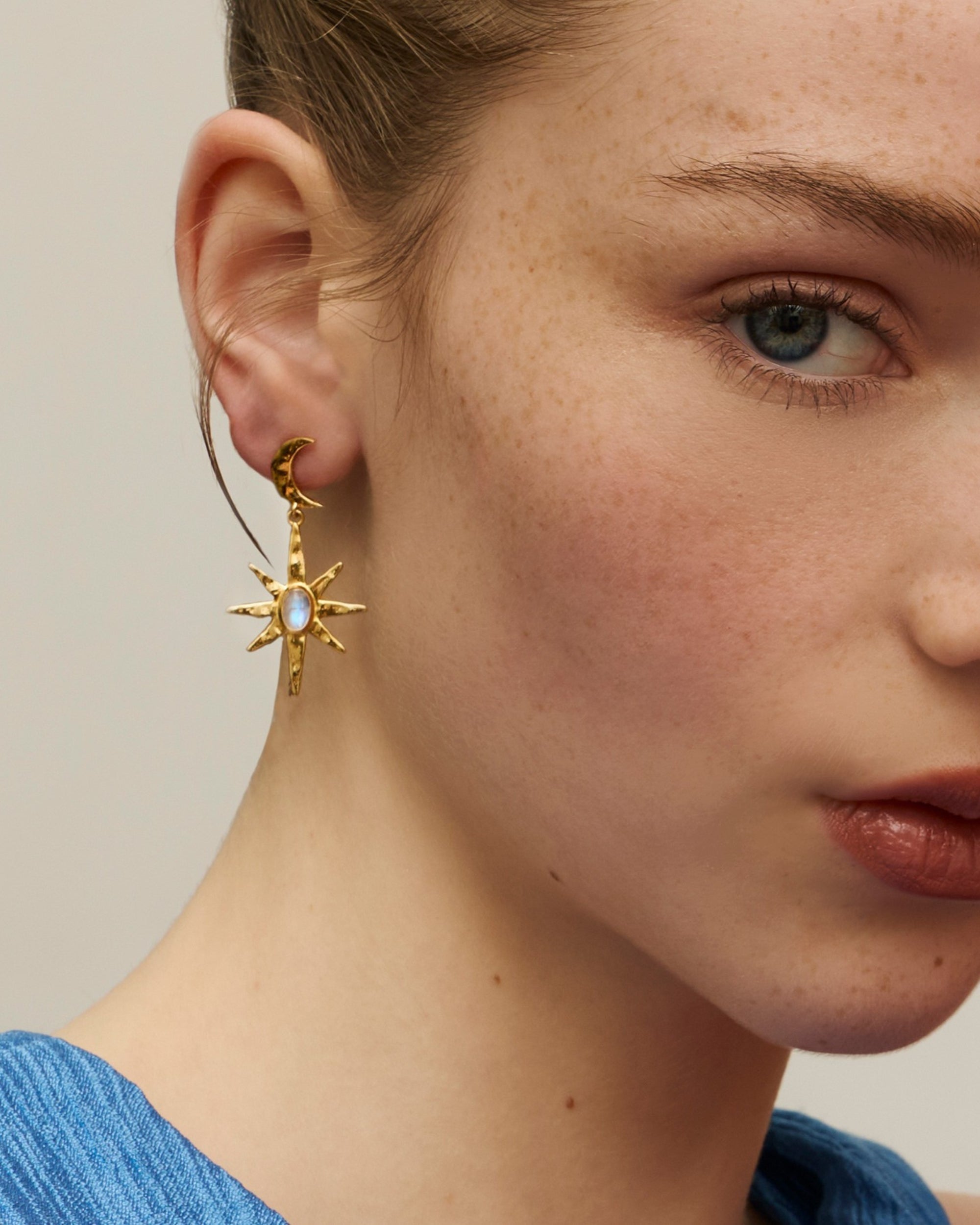 Moonstone Star Drop Earrings | Sustainable Jewellery by Ottoman Hands