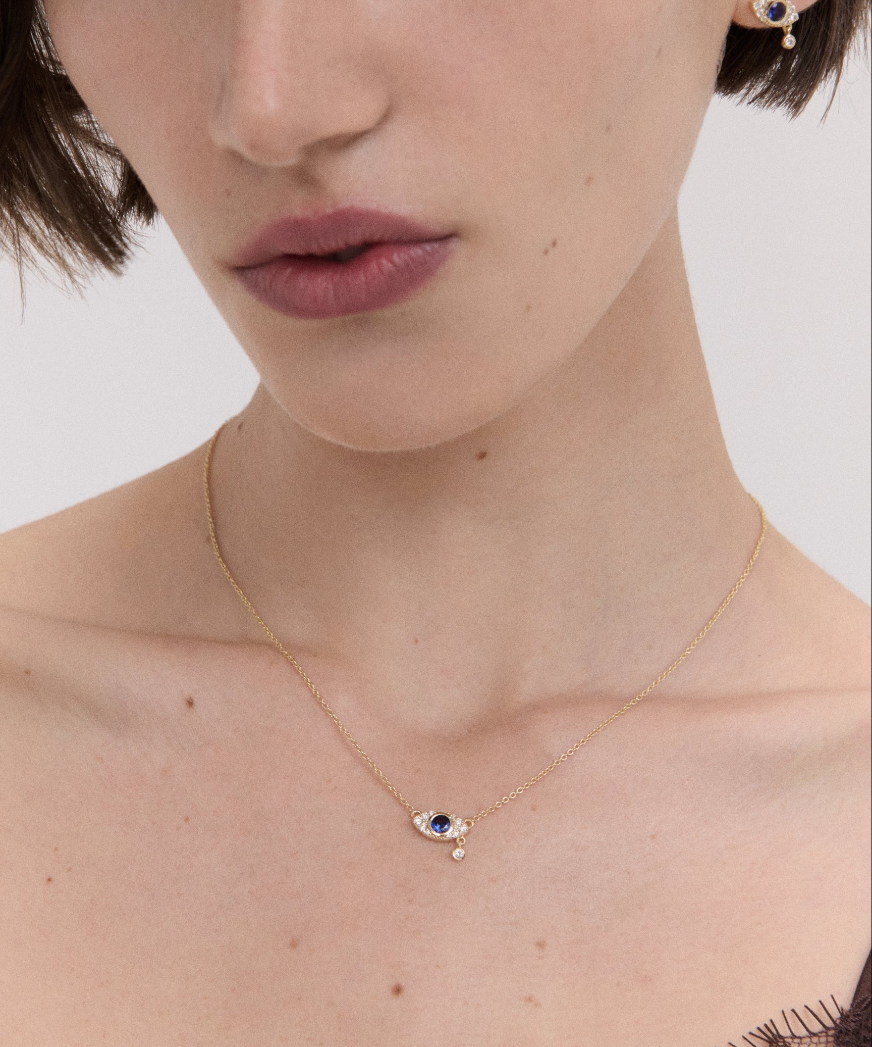 Diamond Evil Eye Solid Gold Pendant Necklace| Ottoman Hands Jewellery